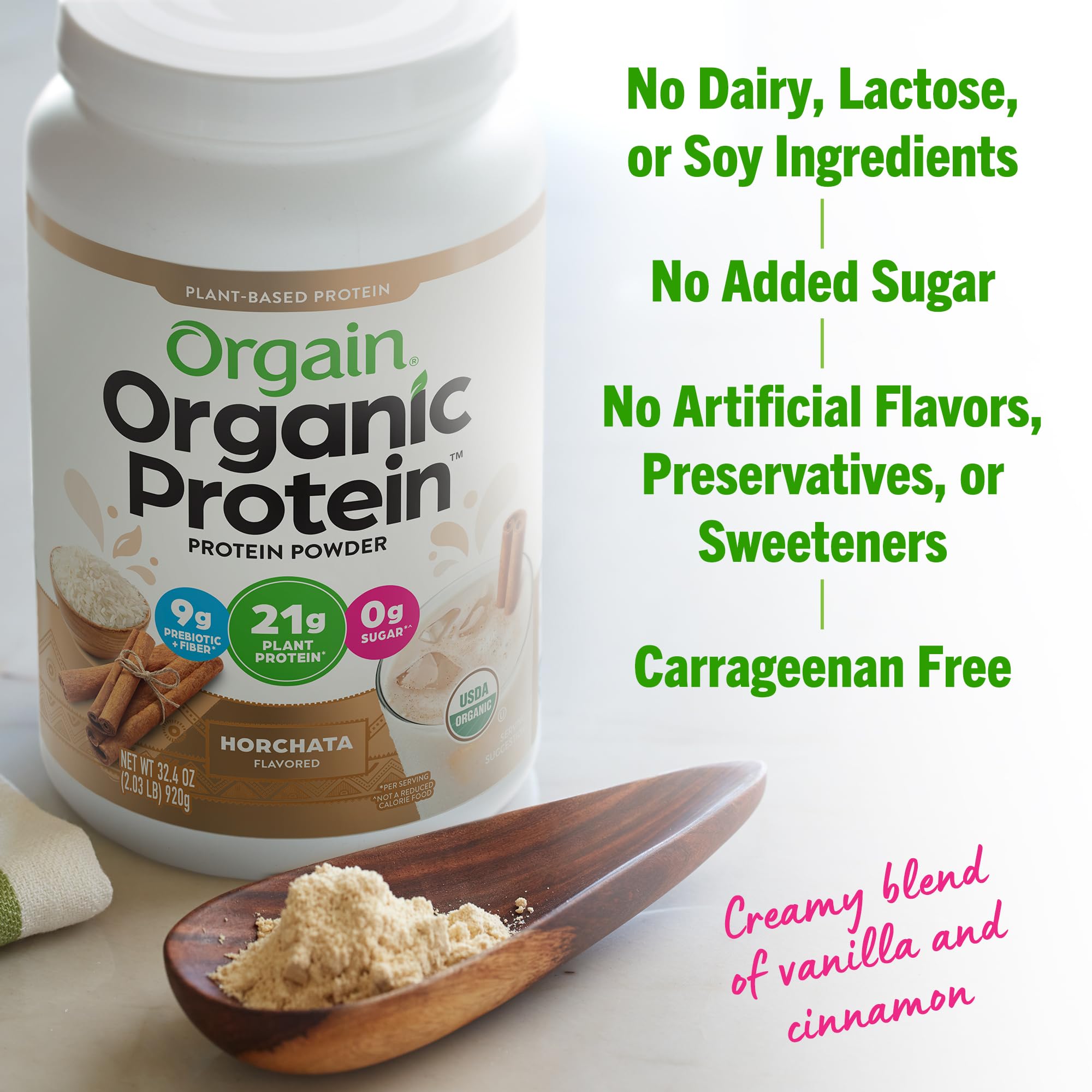 Orgain Organic Vegan Protein Powder, Horchata - 21g of Plant Based Protein, Low Net Orgain Au supplements