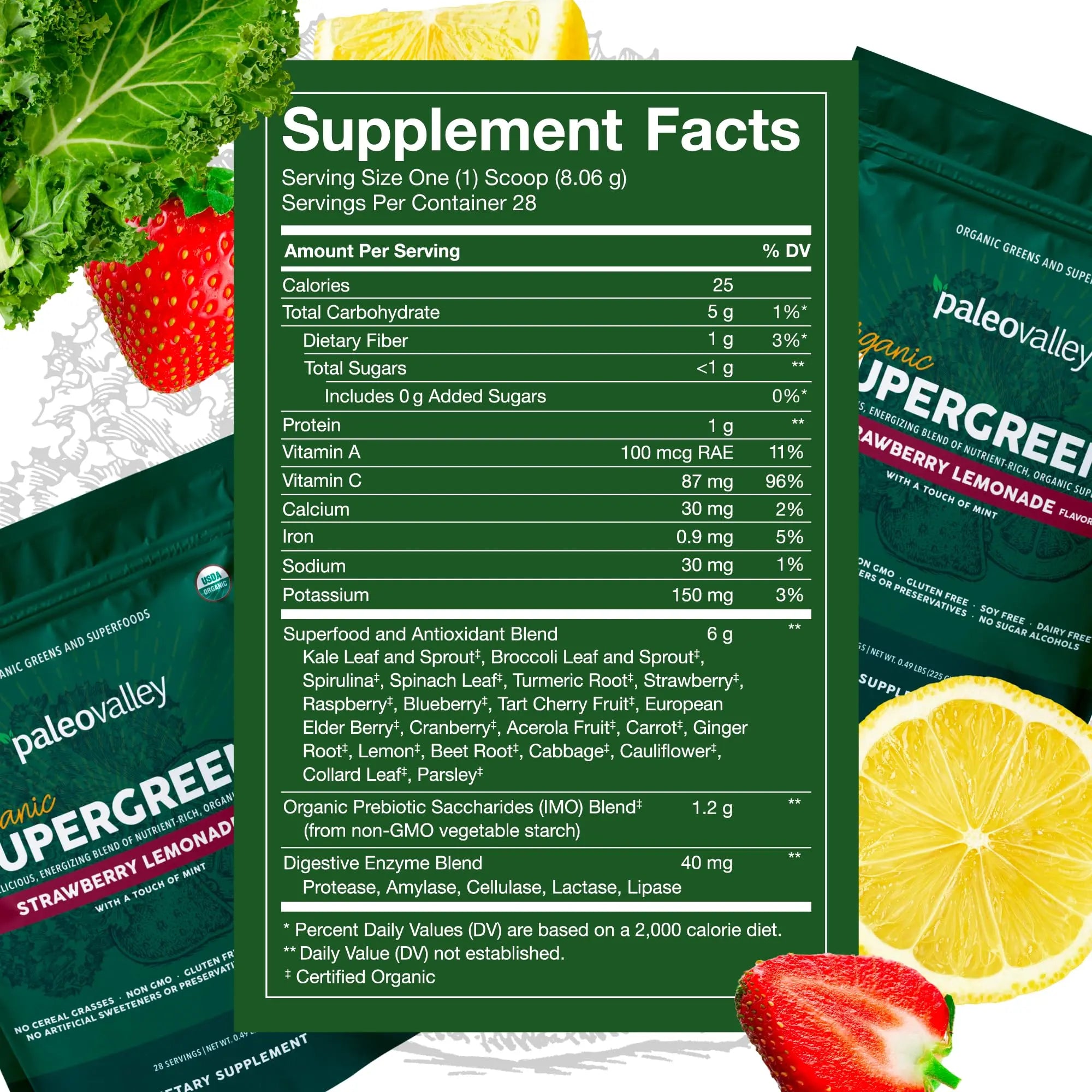 Paleovalley Organic Supergreens - Organic Greens Powder Superfood for Immune Support - Paleo Green Powder Blend - 28 Servings - 23 Superfoods - Gluten Free, No Cereal Grasses, Soy or Grain Paleovalley Au supplements