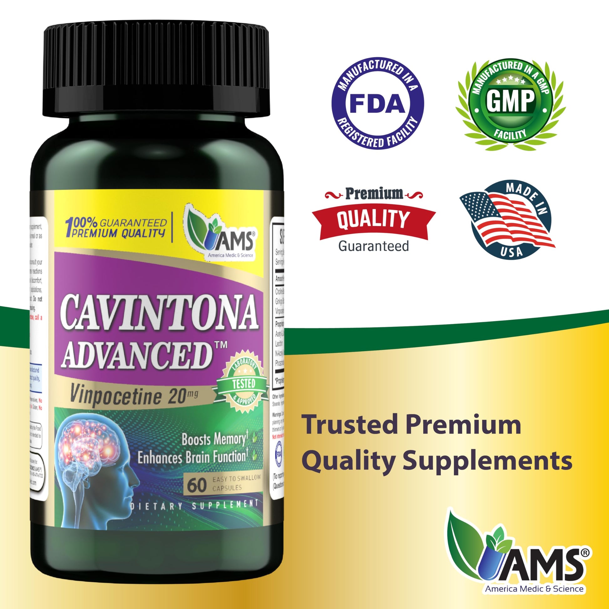 America Medic & Science Cavintona Advanced Supplement – Vinpocetine 20mg for Memory, Recall & Brain Health – Supports Cognitive Function, Focus, Mental Clarity & Blood Flow – 60 Capsules America Medic & Science Au supplements