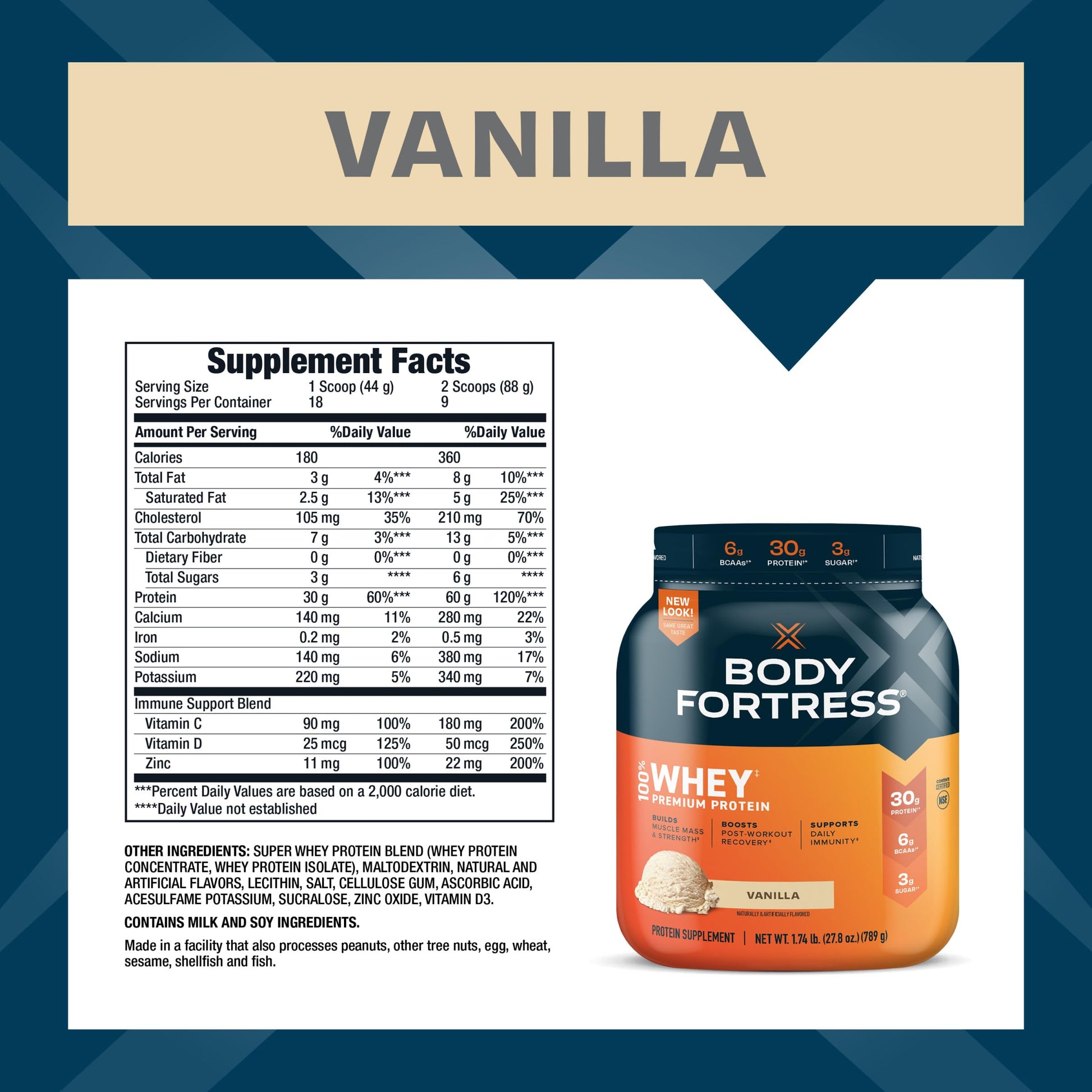 Body Fortress 100% Whey, Premium Protein Powder, Vanilla, 1.74lbs (Packaging May Vary) Body Fortress Au supplements