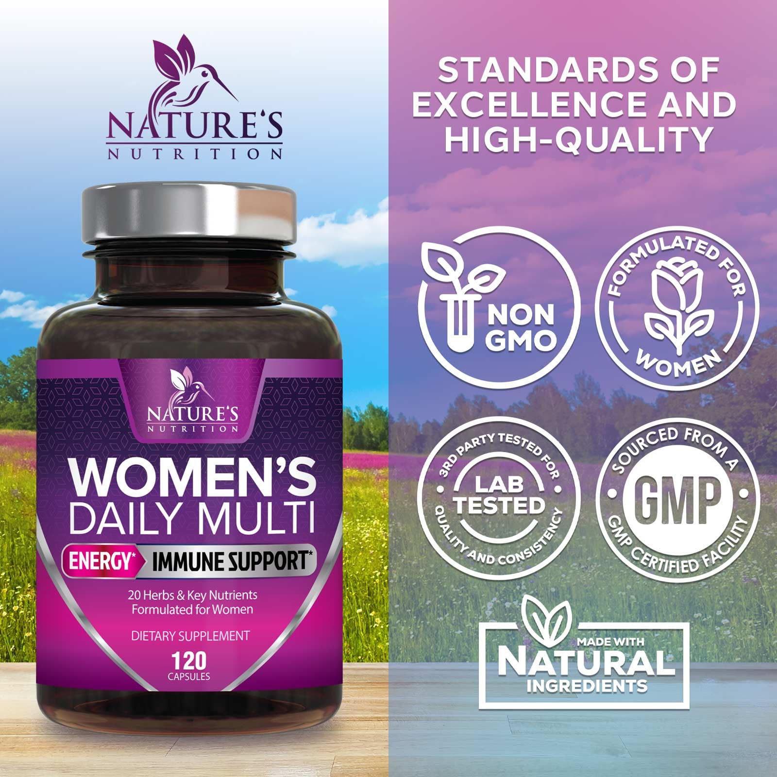 Multivitamin for Women - with Vitamins A, C, D, E, B6, B12, Zinc, Calcium & Magnesium, Womens Daily Multi Vitamin Multimineral Supplement for Bone Health, Energy & Immune Support - 120 Capsules Nature's Nutrition Au supplements
