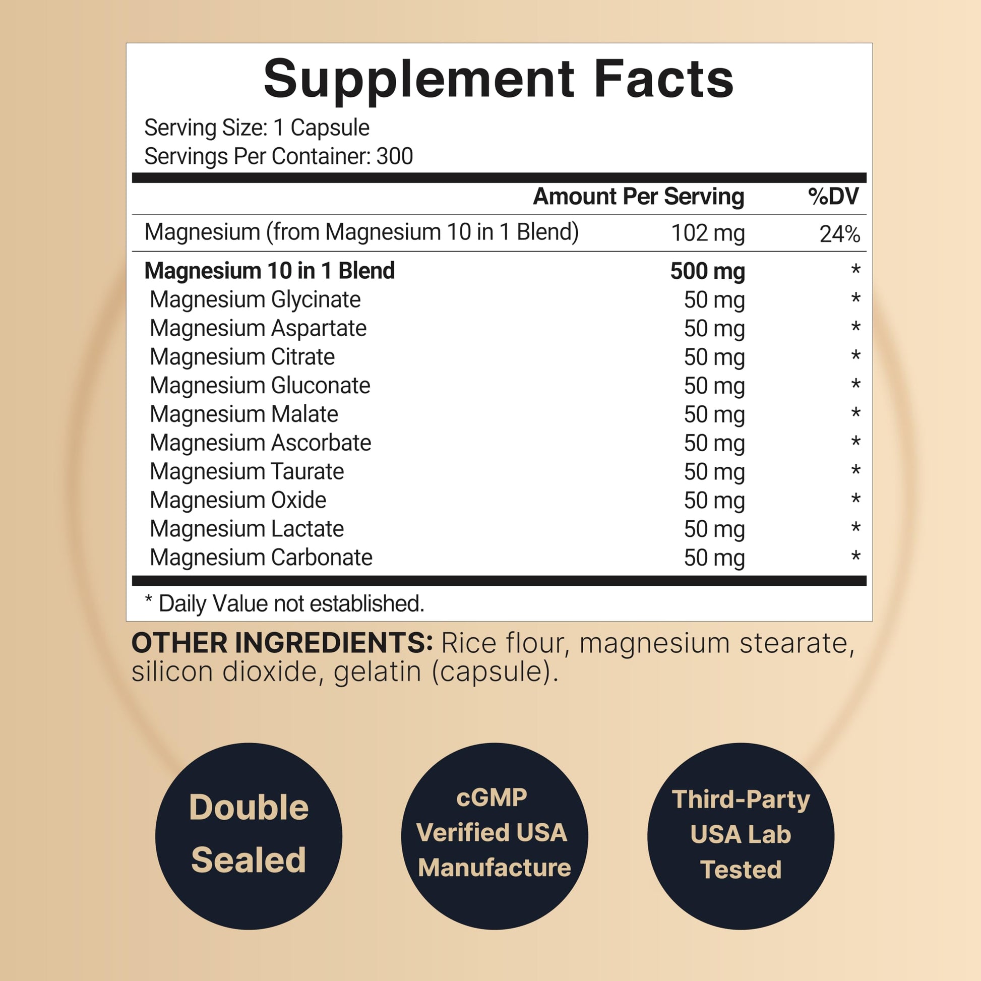 Magnesium Complex 500mg, 300 Capsules | 10-in-1 Magnesium Glycinate, Citrate, Malate & More | Chelated Form for Easy Absorption | Non-GMO NatureBell Au supplements