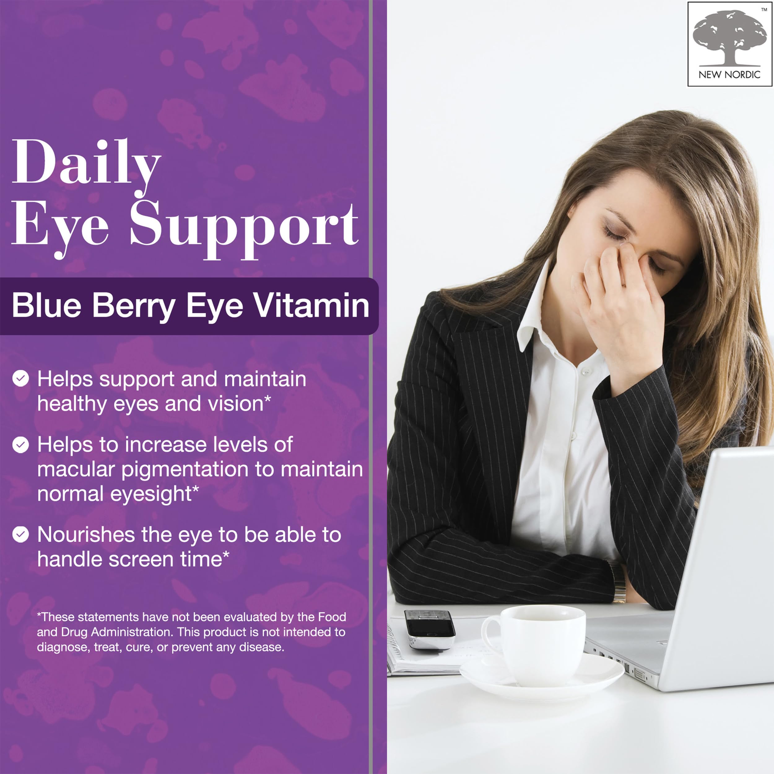 NEW NORDIC Hair & Eye Support Tablets Bundle, Hair GRO Natural Hair Growth and Blue Berry Eye Vitamin Supplements NEW NORDIC Au supplements