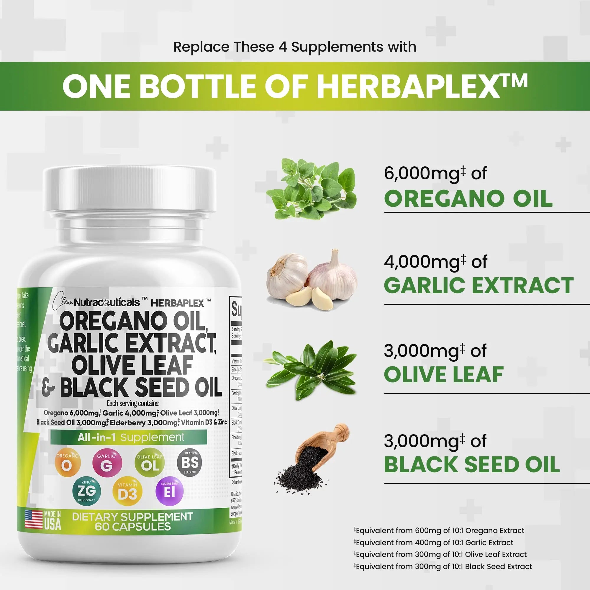Oregano Oil 6000mg Garlic Extract 4000mg Olive Leaf 3000mg Black Seed Clean Nutraceuticals Au supplements