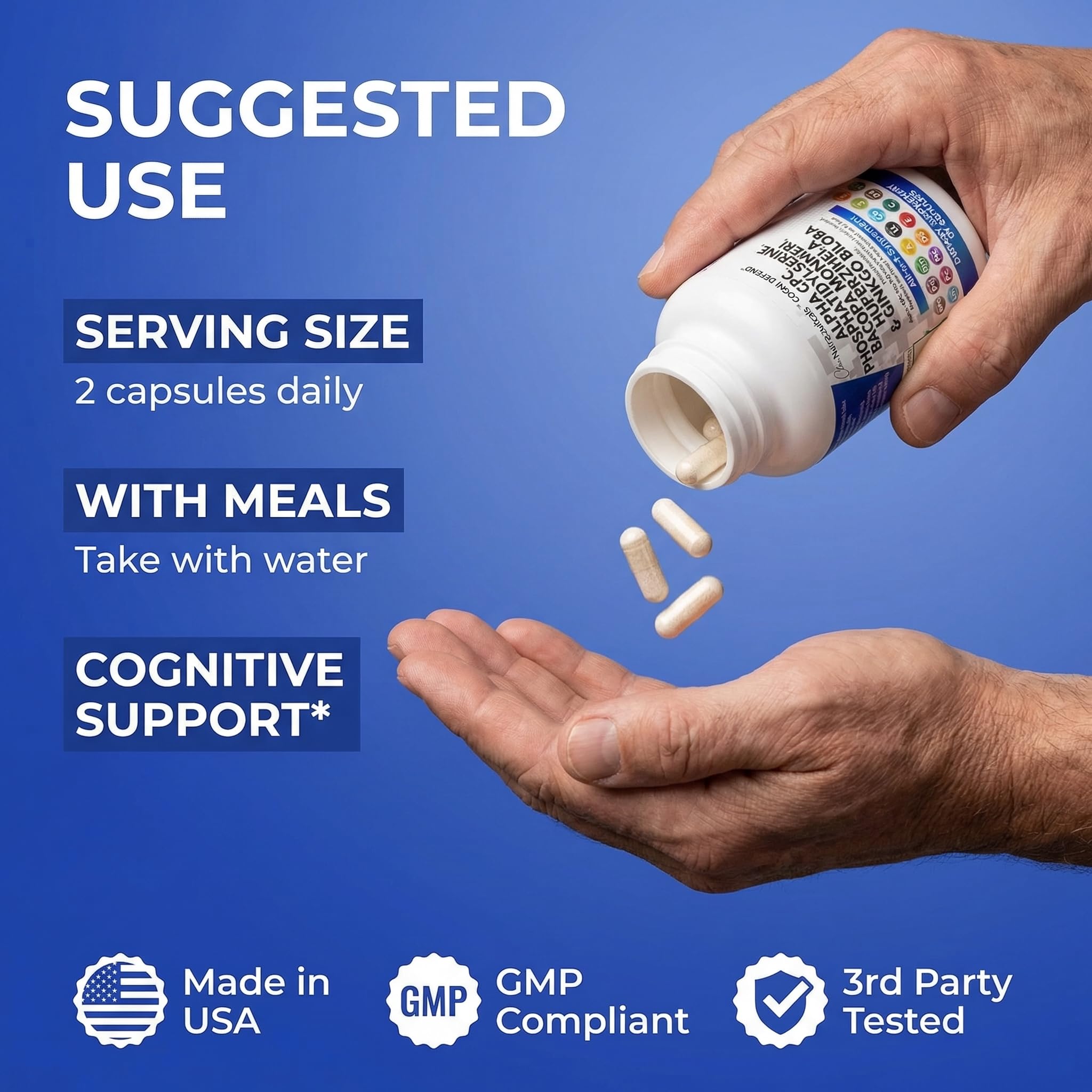 Brain Supplement Alpha GPC 300mg Phosphatidylserine Bacopa Monnieri Ginkgo Biloba Lions Mane Huperzine A L-Theanine NAC Nootropic Memory Focus Cognitive Support Vitamins B C D E 60 Capsules USA Clean Nutraceuticals Au supplements