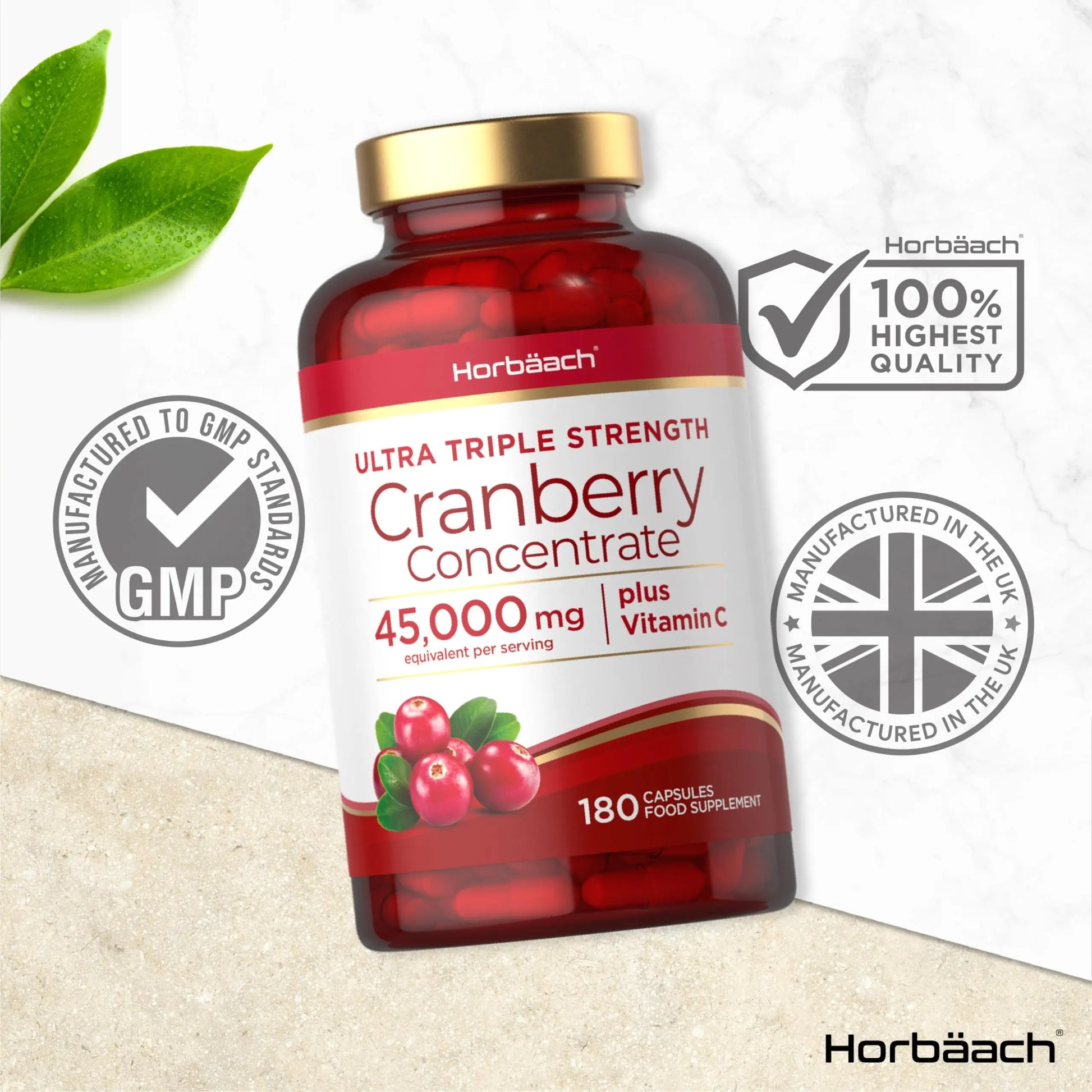 Cranberry Capsules 45,000 mg | High Strength Cranberry Extract with Vitamin C Horbäach Au supplements