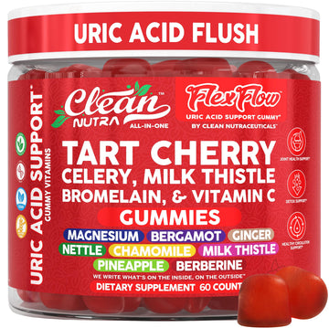 Clean Nutra Tart Cherry Gummies Uric Acid Flush Celery Milk Thistle Bromelain Vitamin C Magnesium Citrus Bergamot Ginger Stinging Nettle Leaf Chamomile Berberine Quercetin Support 60 Gummy Vitamins Clean Nutraceuticals Au supplements