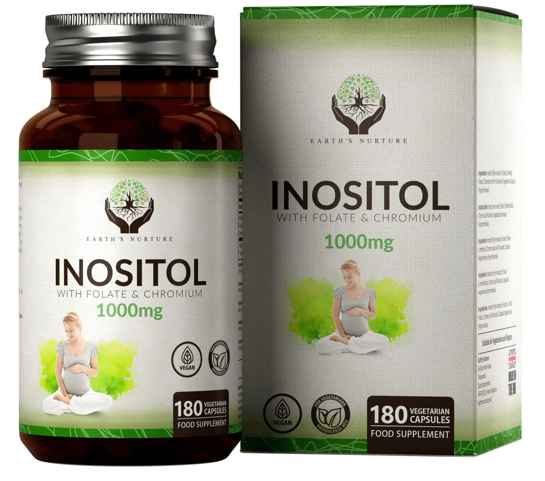 EN Myo-Inositol Chromium & Folate Blend | 1000mg Myo Inositol Per Serving | 180 Vegan Earth's Nurture Au supplements