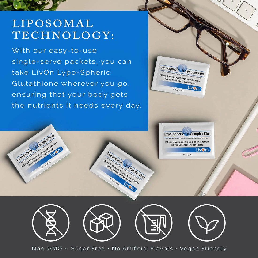LivOn Laboratories Lypo–Spheric B Complex Plus – 30 Packets – 195 mg B Vitamins, Minerals & Cinnamon Per Packet – Liposome Encapsulated for Improved Absorption – 100% Non–GMO LivOn Laboratories Au supplements