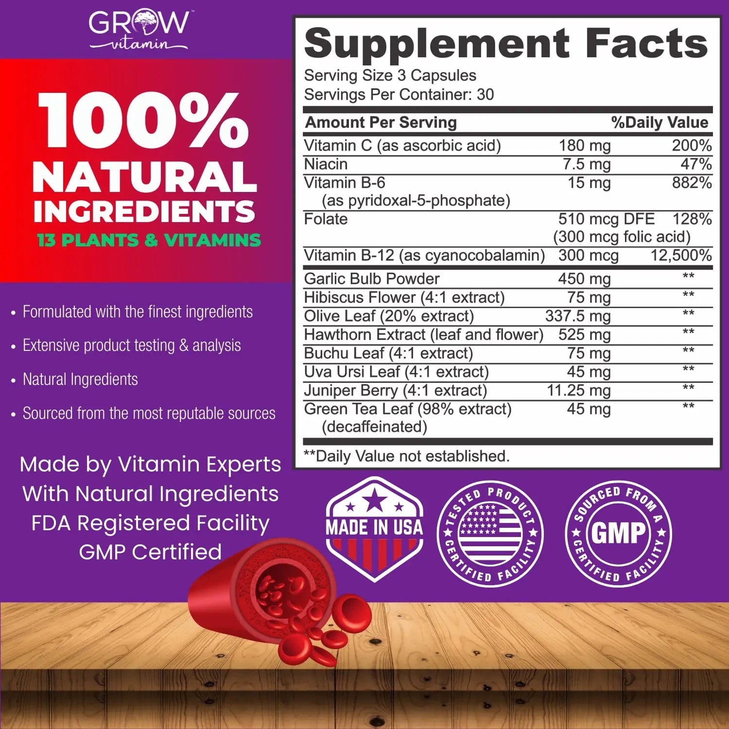 grow vitamin Blood Pressure Formula - Herbal Blend, Non-GMO, Gluten-Free - 90 Capsules grow vitamin Au supplements