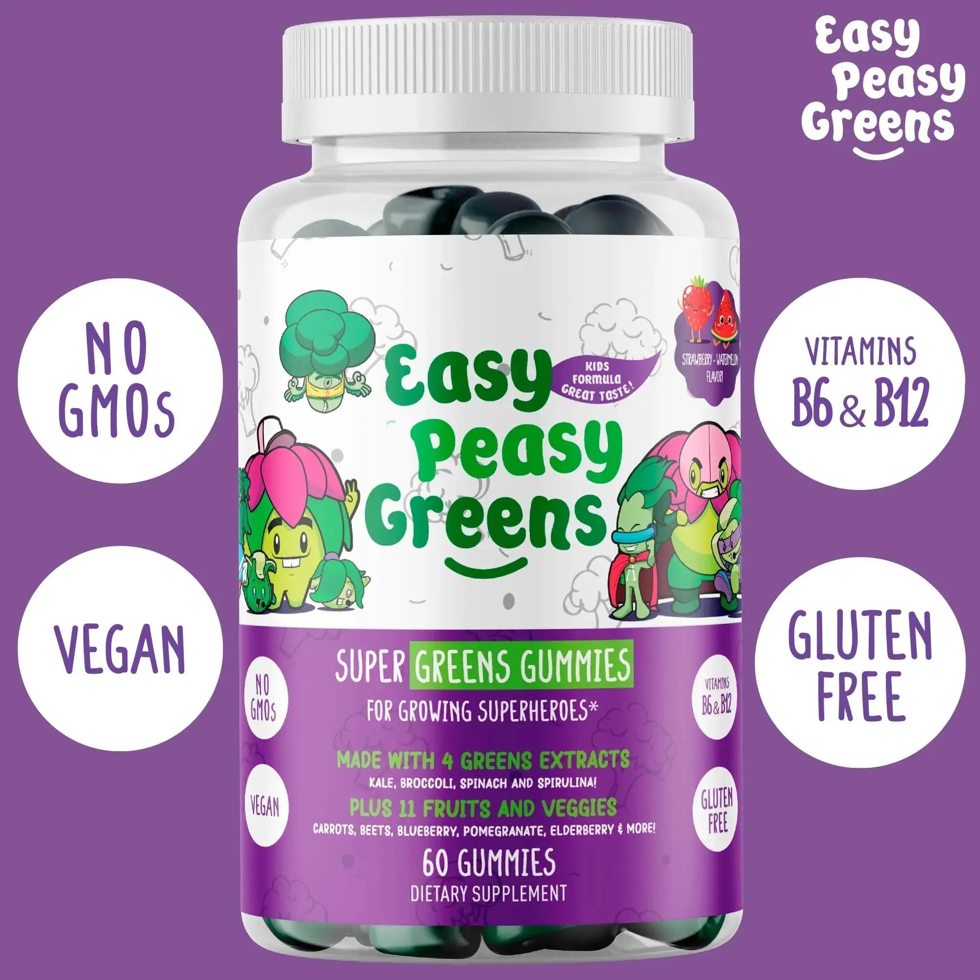 EasyPeasyGreens Daily Veggie Gummies for Kids - 60 Greens Gummies - Helps Picky Eaters Get Their Veggies in EASY PEASY GREENS Au supplements