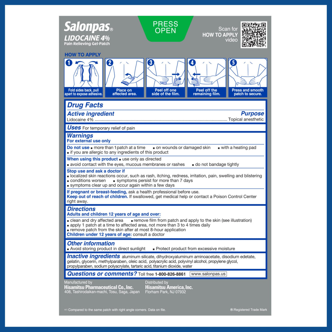 Salonpas Lidocaine 4% Pain Relieving Gel-Patch, 6 Count, for Back, Neck, Shoulder, Knee & Elbow Pain Salonpas Au supplements