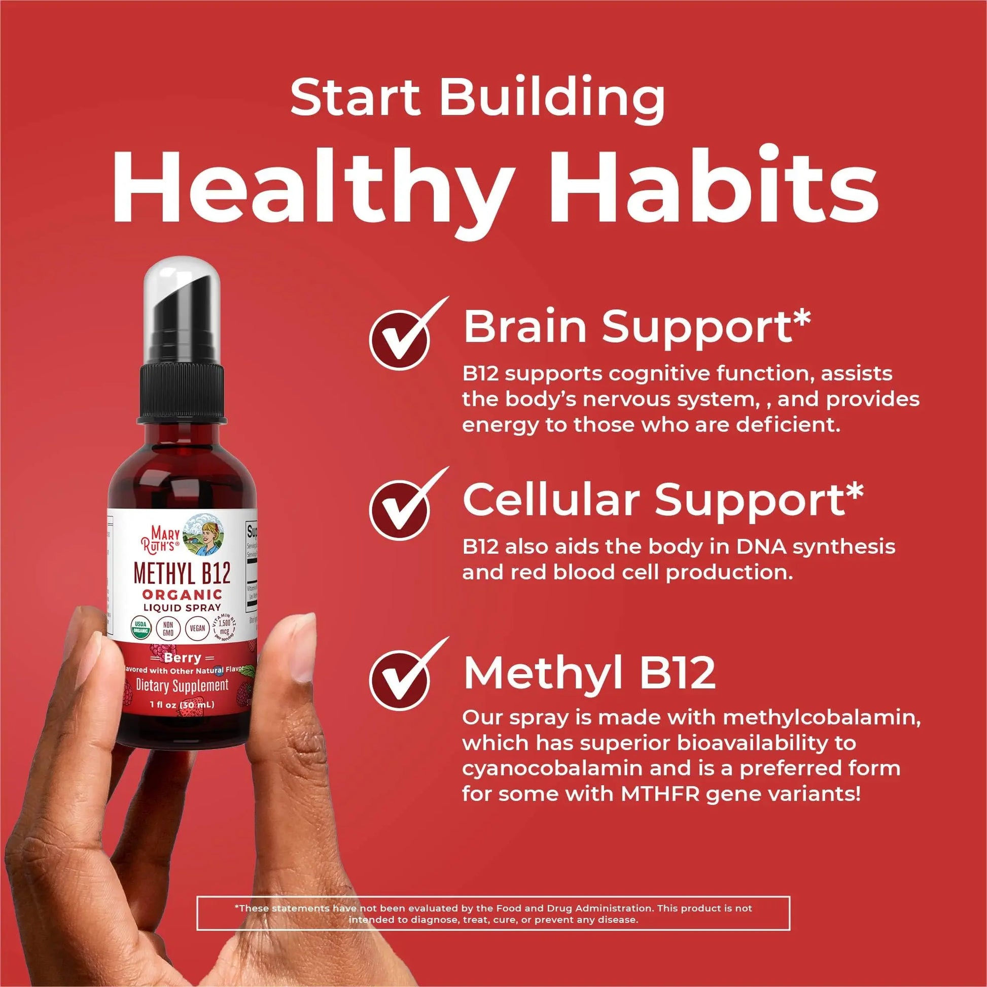 MaryRuth Organics Methyl B12 Spray | 1,500 mcg B12 Per Serving | Methylcobalamin | Energy Metabolism | Nervous System Support | Neuro Health | Vegan | Gluten Free | Sugar Free | 1 Fl Oz MARYRUTH'S Au supplements