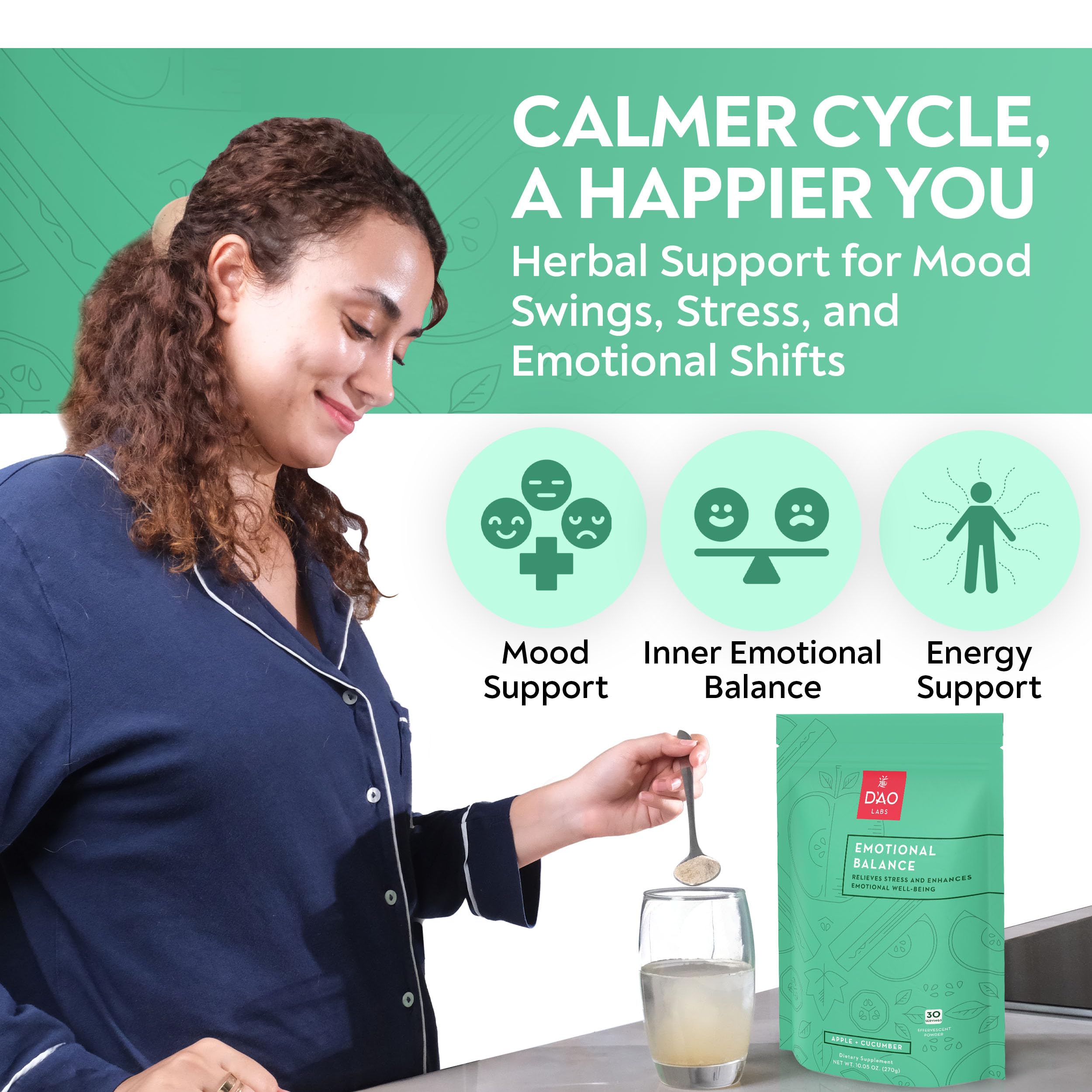 D'AO Labs Emotional Balance - Emotional Balance Powder - Calm & Stress Relief - Effervescent Powder with Apple-Cucumber Flavor - Xiao Yao San Traditional Chinese Herbal - 30 Individual Servings DAO Labs Au supplements