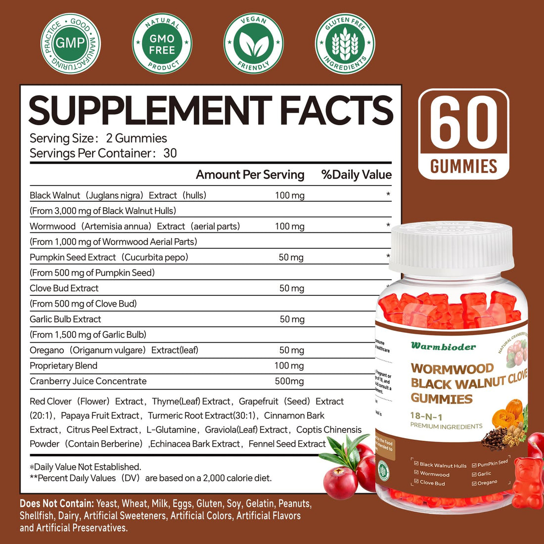 18-in-1 Wormwood Black Walnut Clove Gummies for Adults,Liver Support,with Pumpkin Seed Oil,Rapid Gut Cleanse & Digestive Health with Clove,Garlic,Turmeric,Oregano,Cranberry Extract Warmbioder Au supplements