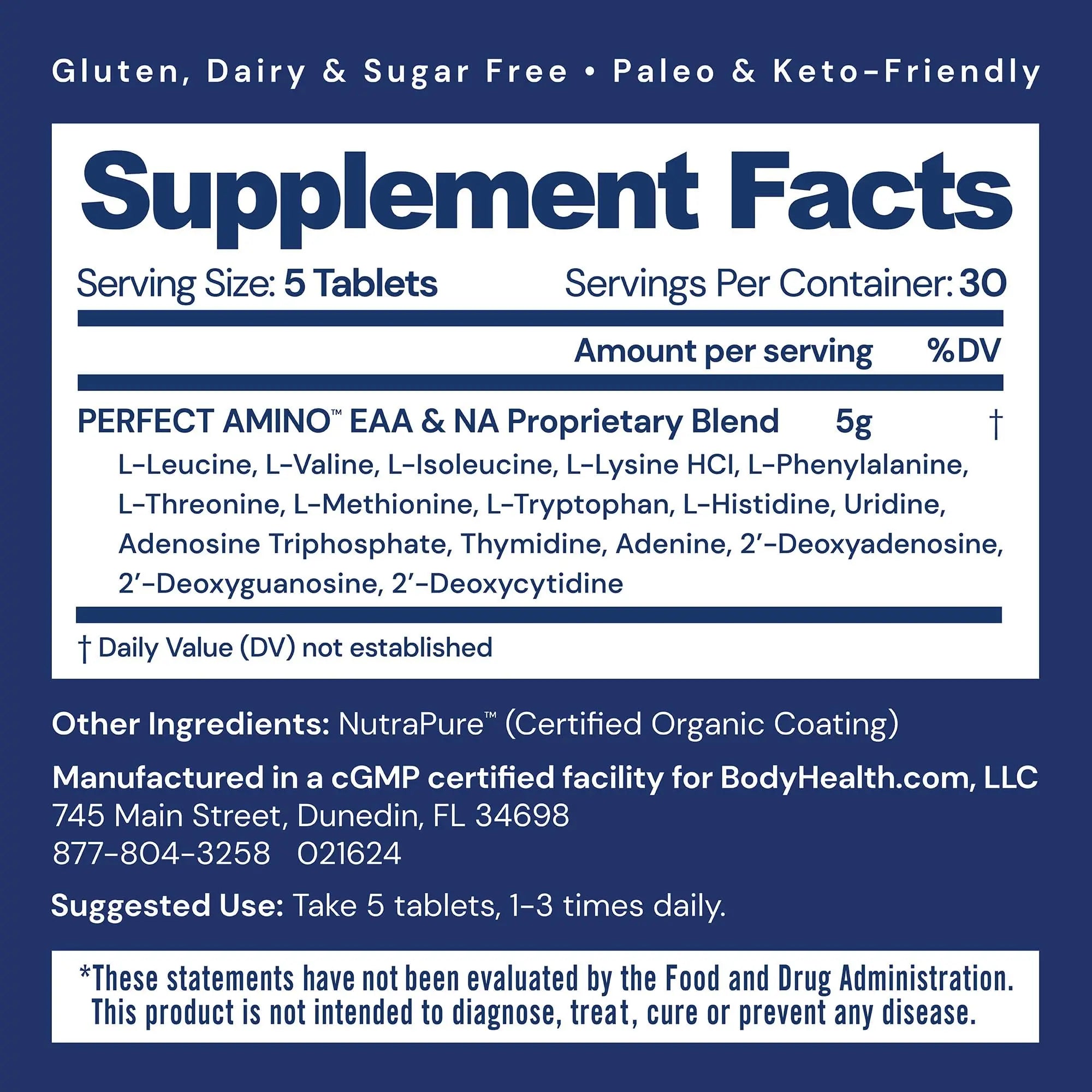 BodyHealth PerfectAmino (150 ct) Easy to Swallow Tablets, Essential Amino Acids Supplement with BCAAs, Vegan Protein for Pre/Post Workout & Muscle Recovery with Lysine BodyHealth Au supplements