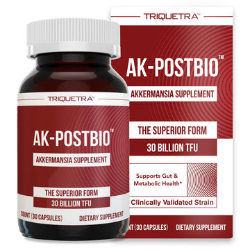 AK-Postbio: Akkermansia Probiotic 30 Billion TFU - Max Strength, Clinically Validated Dose & Patented Strain - Superior Pasteurized Form, Highest Absorption, Delivery - GLP-1 Probiotic - 30 Servings Triquetra Health Au supplements