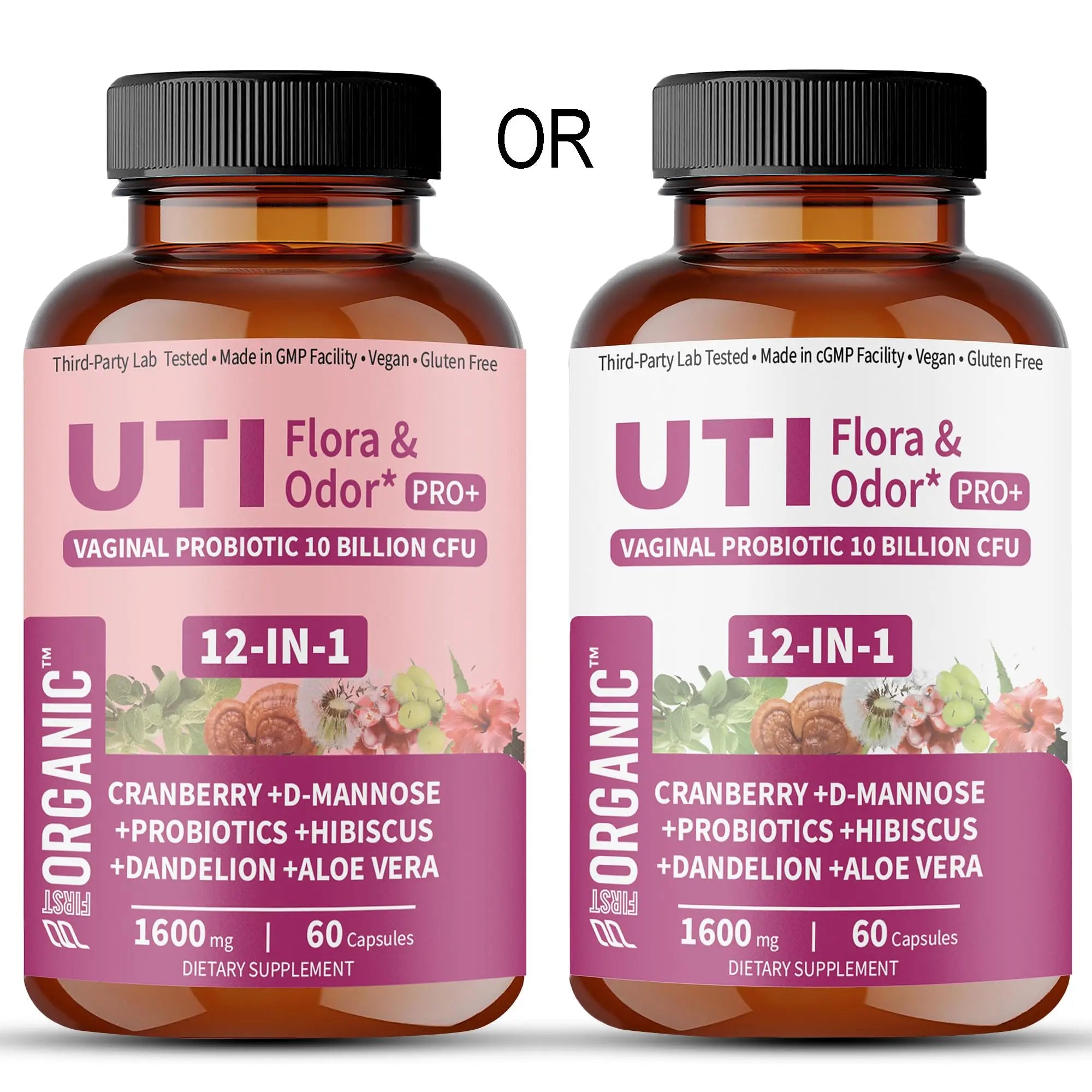 UTI Flora & Odor Pro+ & UTI Yeast & pH Pro+ | Pack of 2 | Vaginal Probiotics for Feminine Hydration & Freshness Support | Third-party Tested, cGMP Facility, Vegan, Non-GMO, Gluten-Free | 60+60 Caps FIRSTORGANIC Au supplements