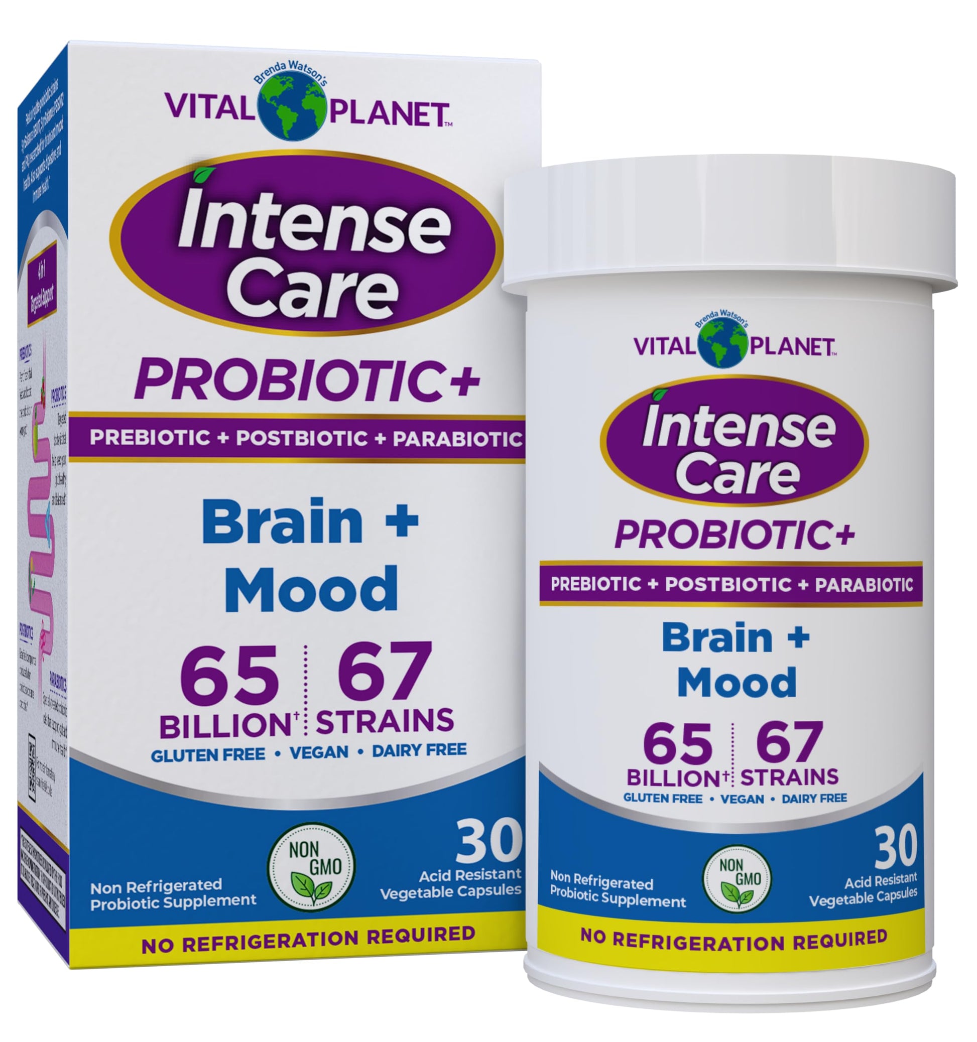Vital Planet - Intense Care Brain & Mood Probiotics, Organic Prebiotics, Postbiotics, Parabiotics, Complete 4-in-1 Health Supplement for Adults, 65 Billion CFU, 67 Strains, Digestive and Immune 30 ct Vital Planet Au supplements