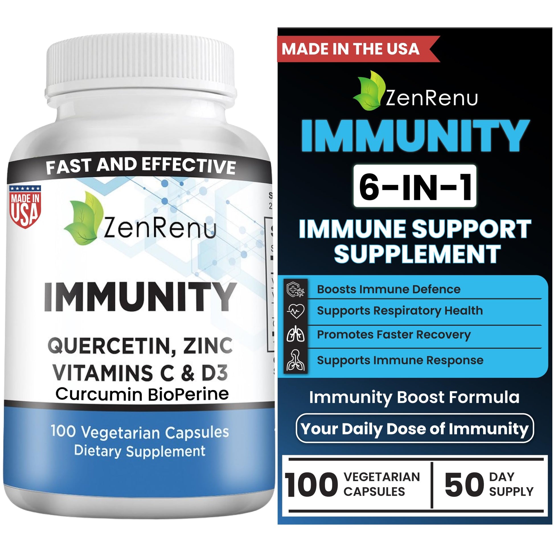 Zenrenu Immunity Quercetin 700 mg Zinc Vitamin C Vitamin D Immune Support Supplement with Curcumin - Easy to Absorb Immunity Supplement, 100 Vegetarian Capsules 50 Day Supply Zenrenu Au supplements