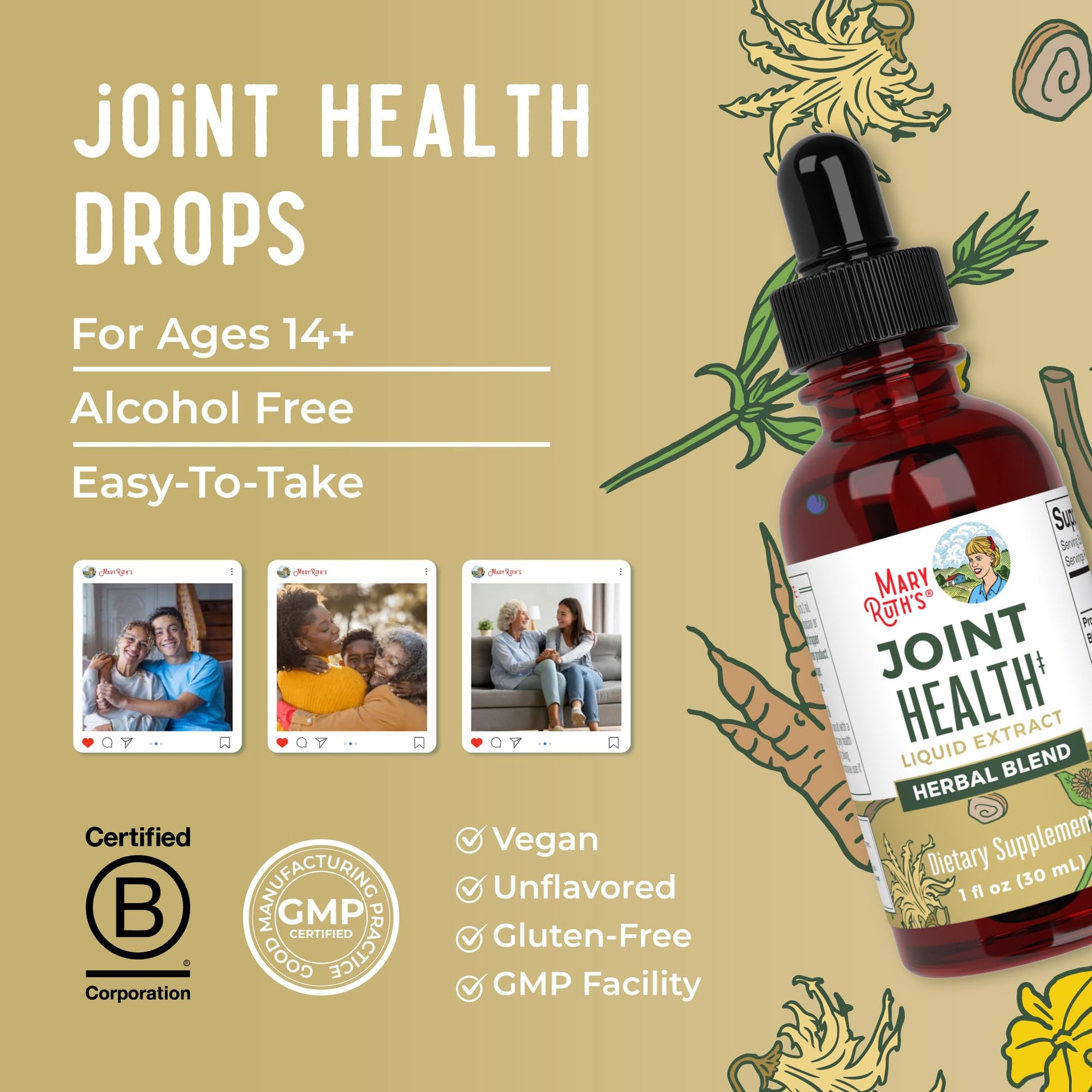MaryRuth Organics Joint Health Liquid Extract | Four Herbal Blend Liquid Drops | Ginger Root | Licorice Root | Cats Claw | Devils Claw | Vegan | Non GMO | Alcohol Free Tincture | 30 Servings MARYRUTH'S Au supplements