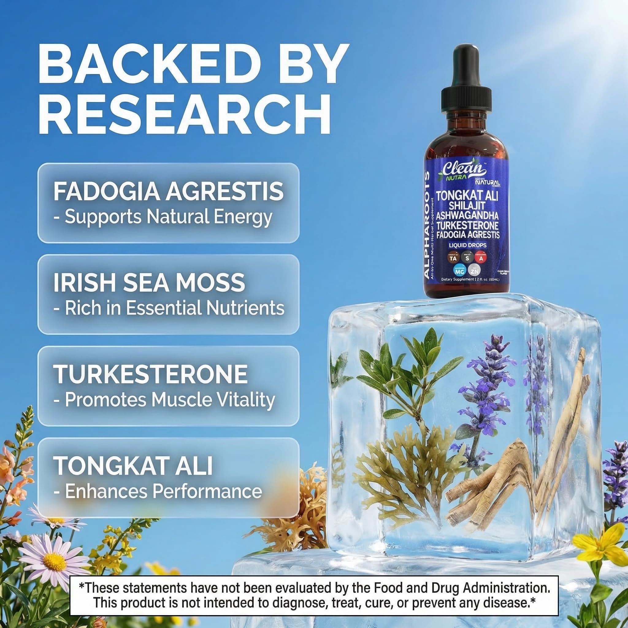 Tongkat Ali Liquid Drops Shilajit, Ashwagandha, Turkesterone, Fadogia Agrestis, Magnesium, Irish Sea Moss, and Zinc Herbal Supplement by Clean Nutra Clean Nutraceuticals Au supplements