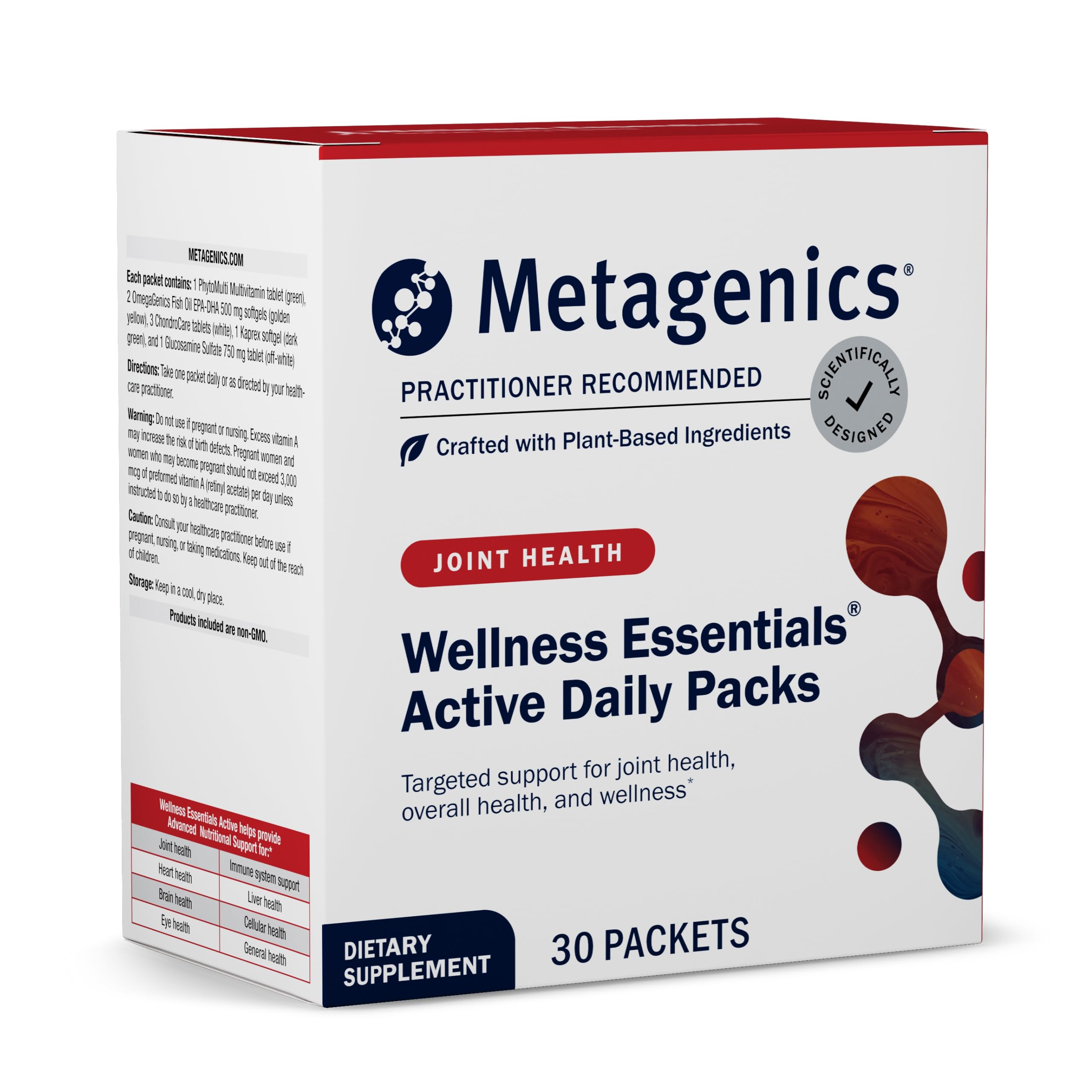 Metagenics Wellness Essentials Active Daily Packs - with Glucosamine, Chondroitin, MSM, Magnesium, Vitamin C & Omega-3* - Supports Mobility, Cartilage & Bone Health* - 30 Packets Metagenics Au supplements