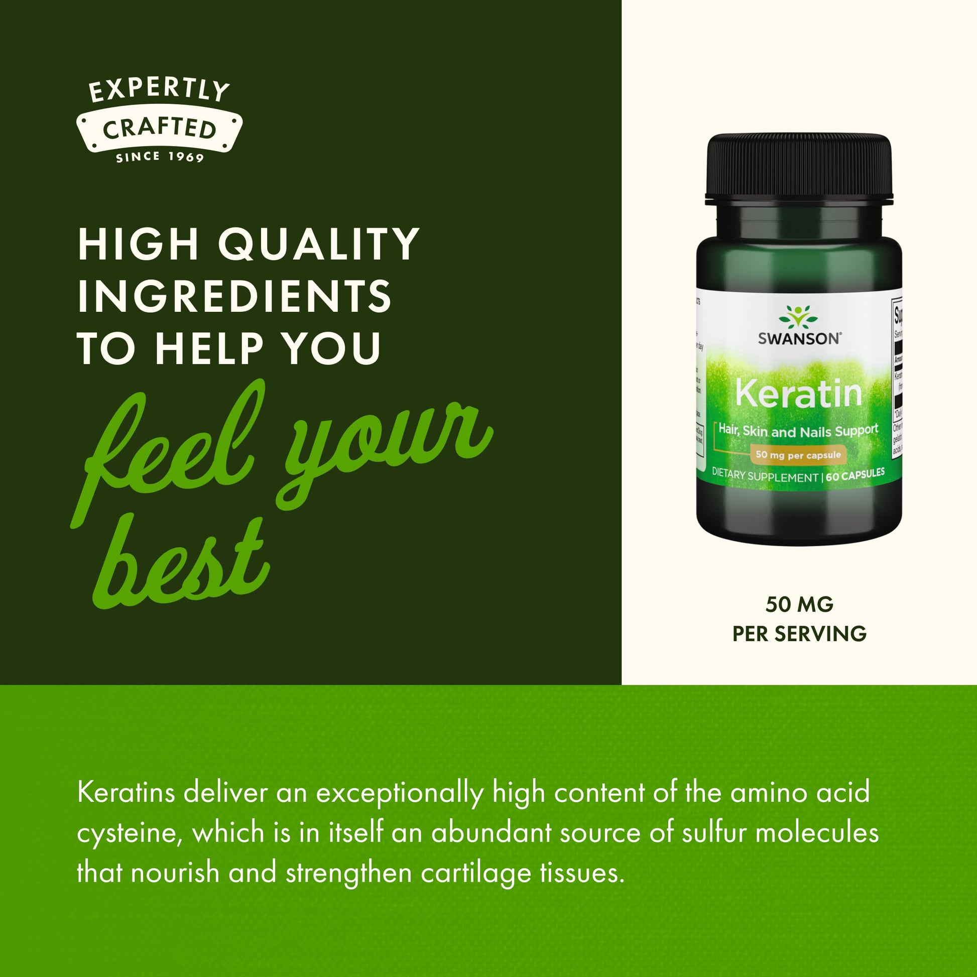 Swanson Keratin (from Tibetan Wool) - Natural Supplement Promoting Healthy Joints, Hair, Skin & Nails - Helps Nourish Healthy Connective Tissues - (60 Capsules, 50mg Each) Swanson Au supplements
