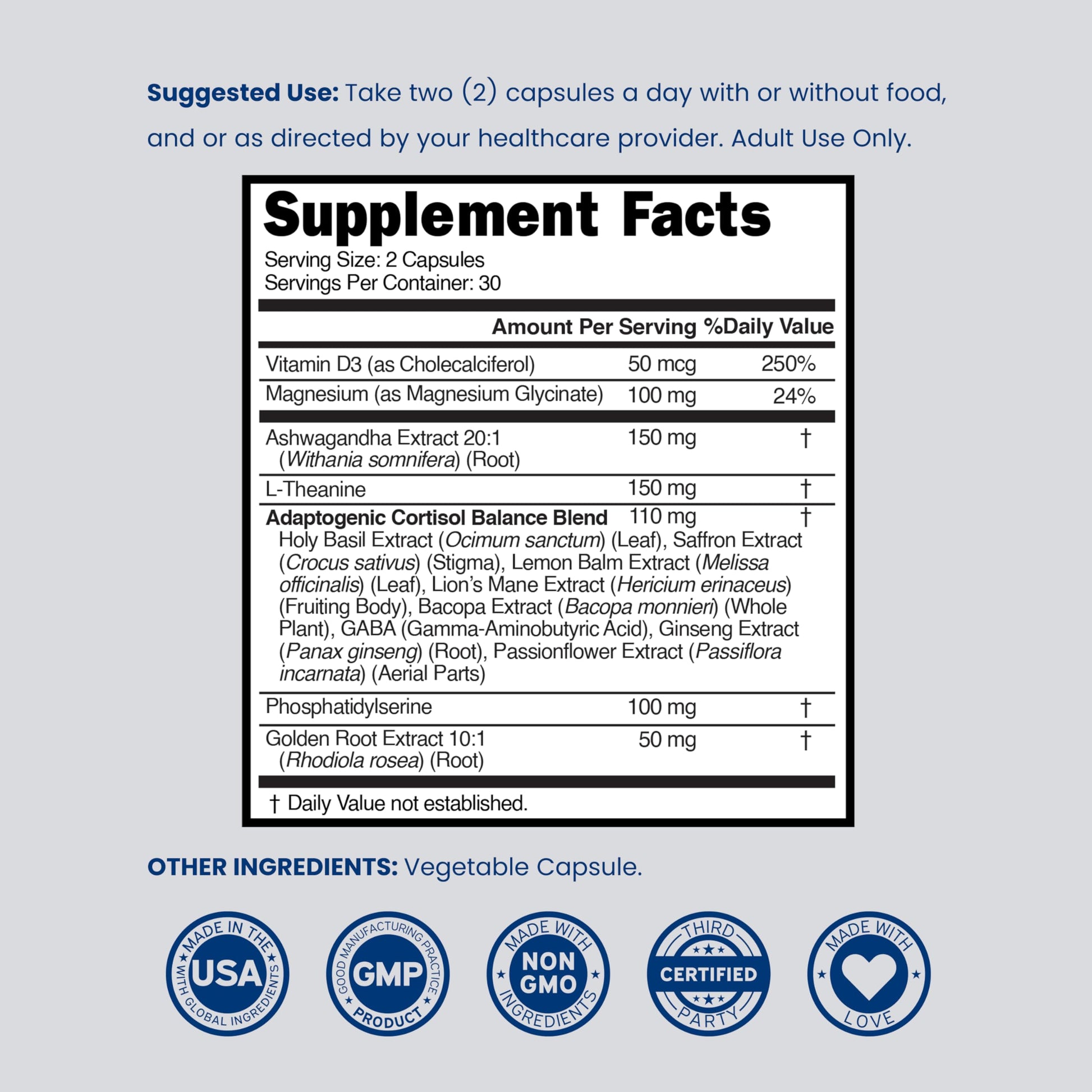 Cortisol Supplements for Women & Men with 14 in1 Blend (Magnesium, Ashwagandha, L Theanine & More) Healthy Cortisol Balance & Calm Mood Support - Third Party Tested, Non GMO, USA Made - 60 Count DORADO NUTRITION Au supplements