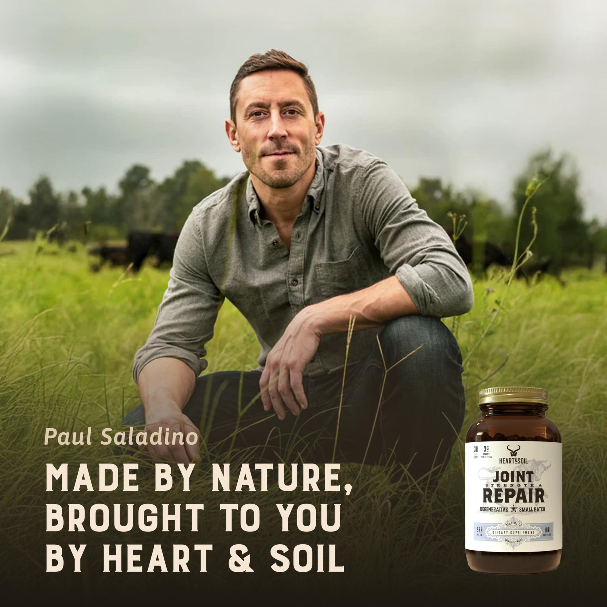 Heart & Soil 100% Grass Fed & Finished Joint Support Supplement from Regenerative Cattle with Trachea, Scapula & Bone Marrow – Supports Joint Strength & Mobility – 3000mg – Glass Bottle – 180 Capsules HEART & SOIL Au supplements