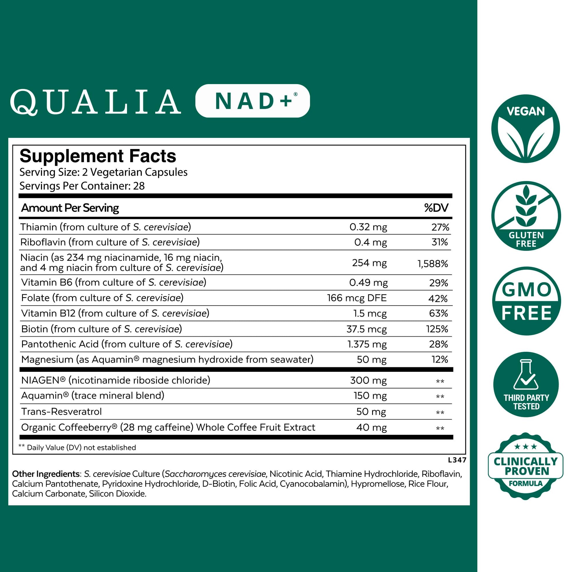 Qualia NAD Supplement — Clinically Proven to Boost NAD+ up to 67%. Optimized Aging, Energy, Focus. Elite NAD+ Booster Ingredients Nicotinamide Riboside (NIAGEN), Niacin, Niacinamide (1 Month Supply) QUALIA LIFE SCIENCES Au supplements