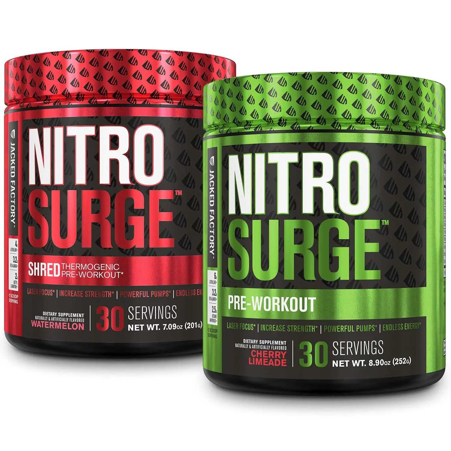 Jacked Factory Nitrosurge Pre-Workout in Cherry Limeade & Watermelon Nitrosurge Shred Jacked Factory Au supplements