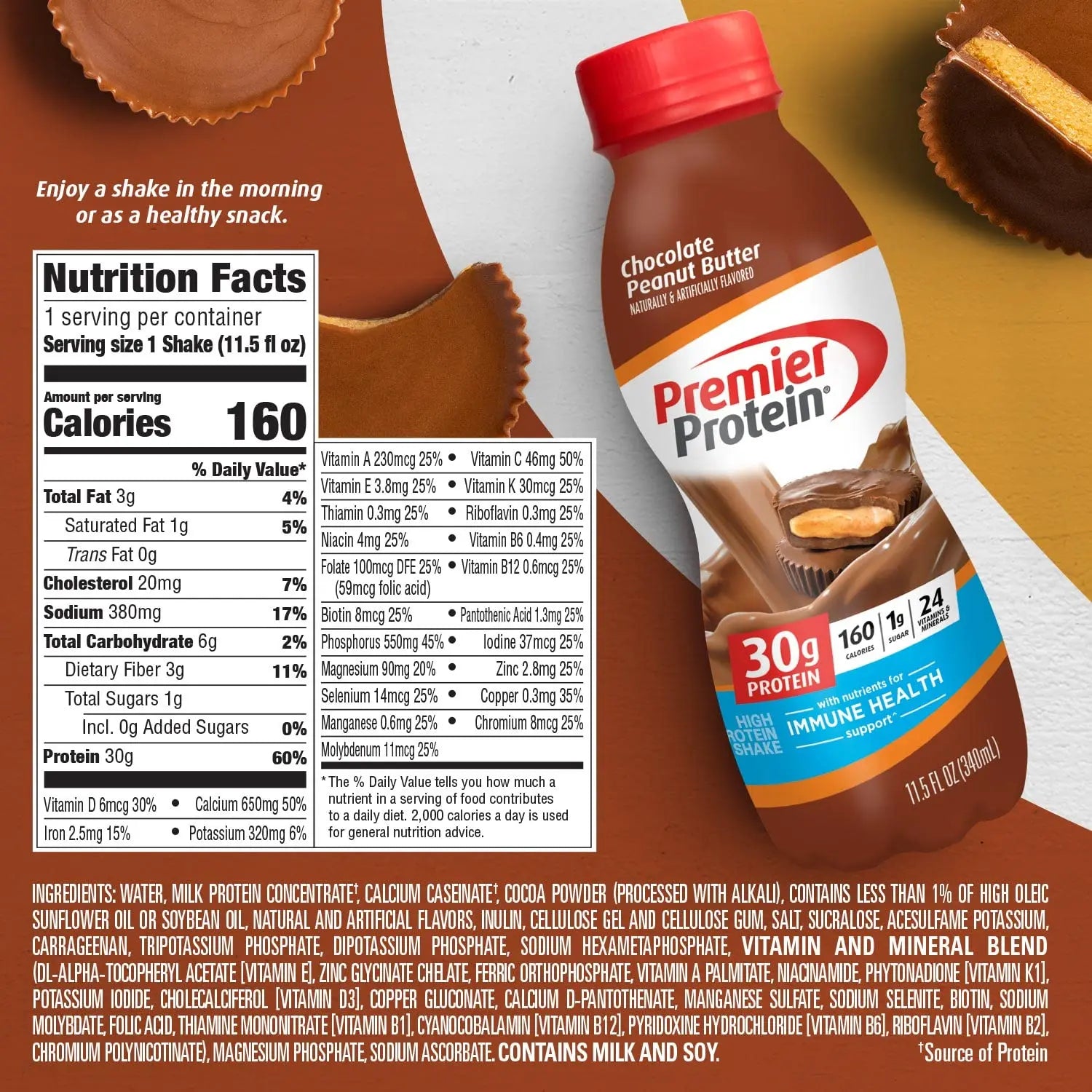 Premier Protein Shake, Chocolate Peanut Butter Liquid, 30g Protein, 1g Sugar, 24 Vitamins Premier Protein Au supplements