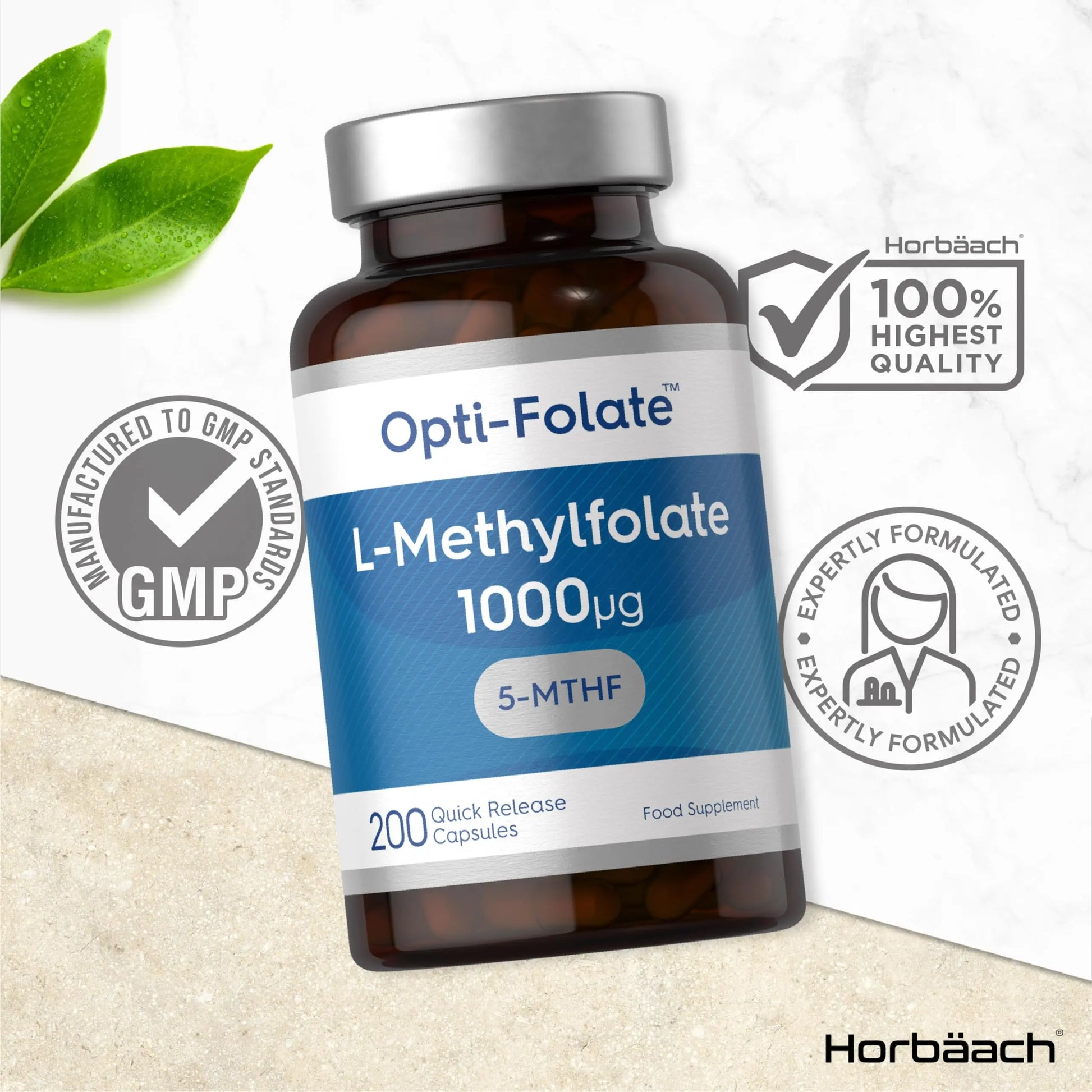 L-Methylfolate 1000ug | 200 Capsules | 5-MTHF Folate Supplement | Active Form Horbäach Au supplements