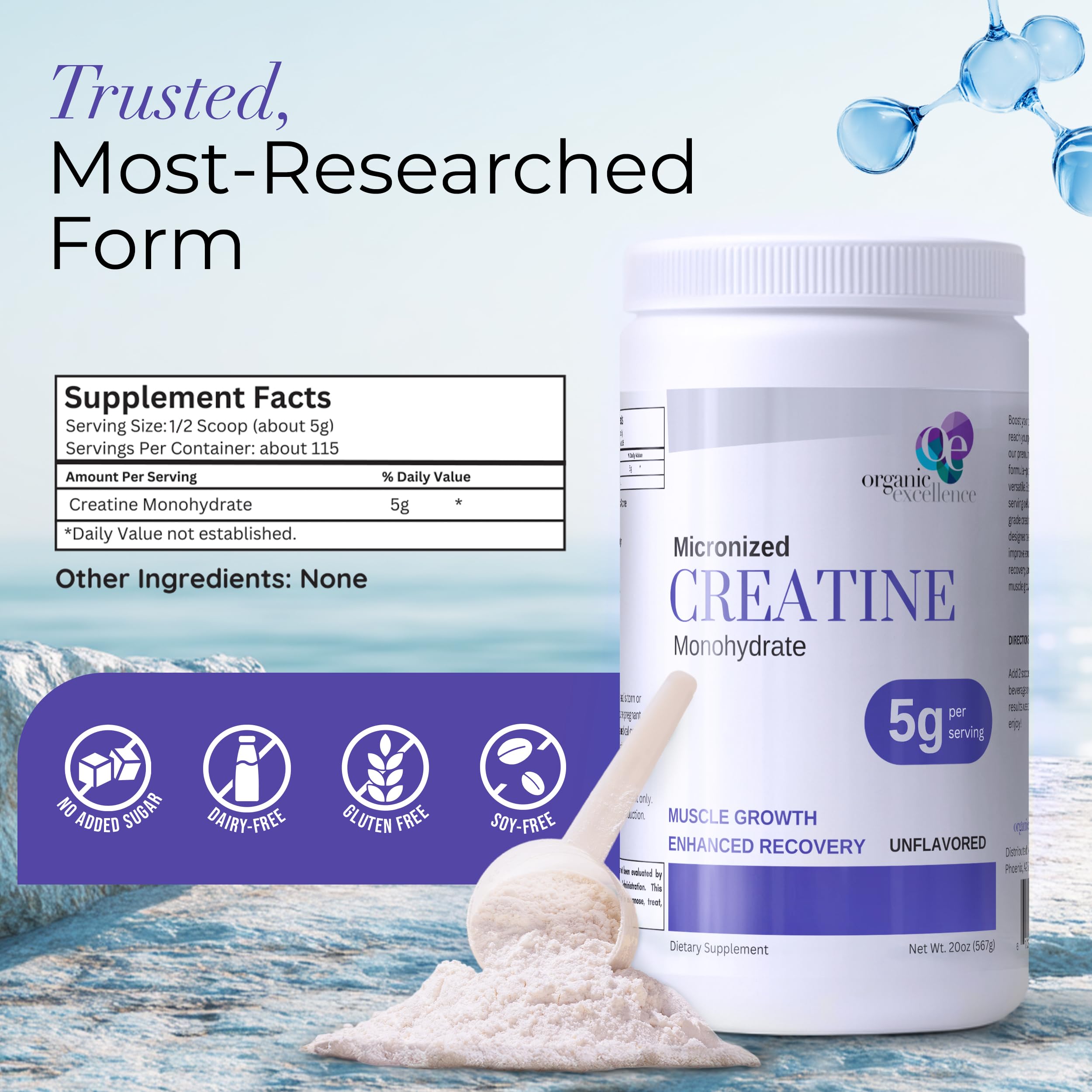 Organic Excellence Creatine Monohydrate – Micronized Creatine Powder for Muscle Growth, Strength & Recovery – Unflavored, 115 Servings Organic Excellence Au supplements
