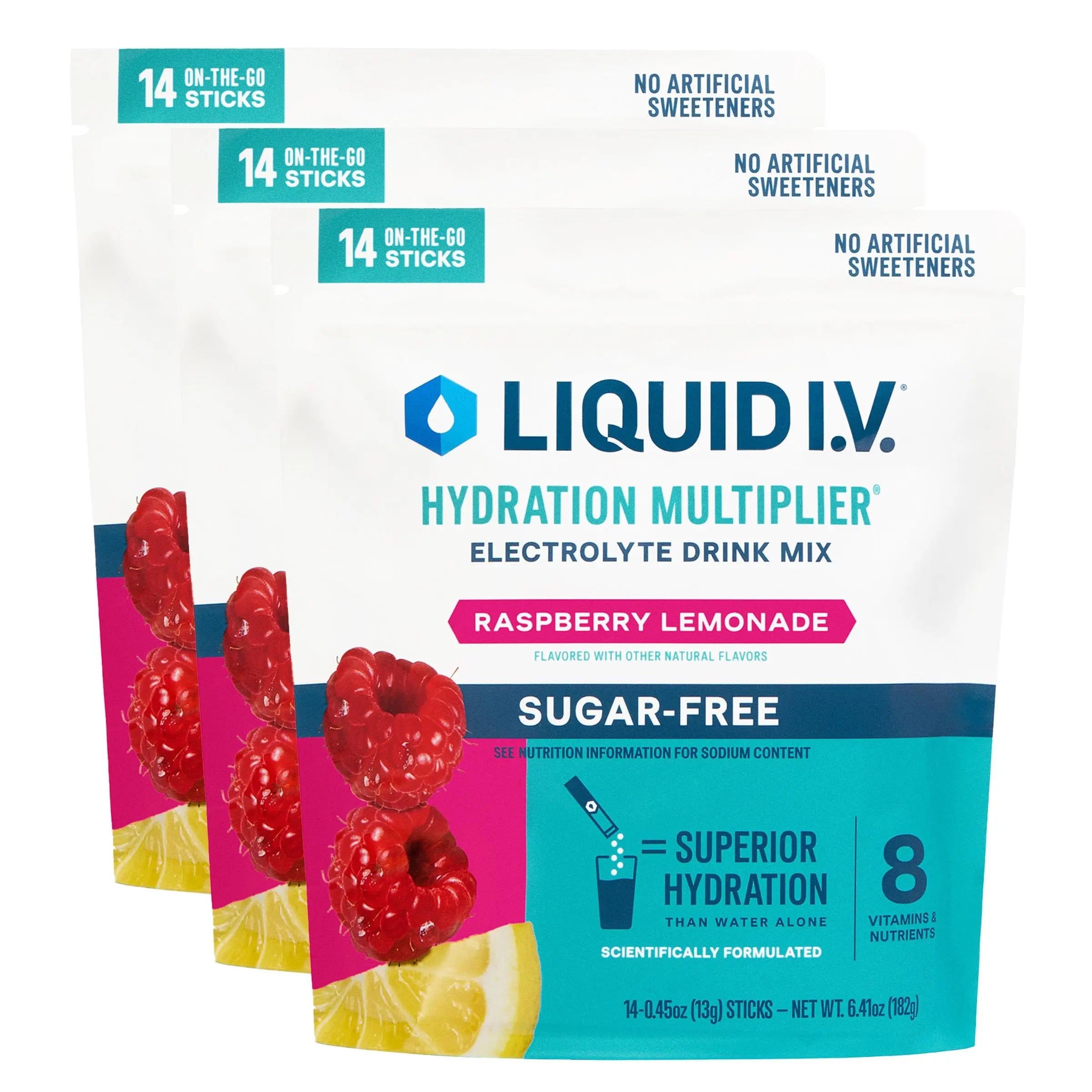 Liquid I.V.® Hydration Multiplier® Sugar-Free - Raspberry Lemonade | Electrolyte Powder Drink Mix | 3 Pack (42 Servings) Liquid I.V. Au supplements