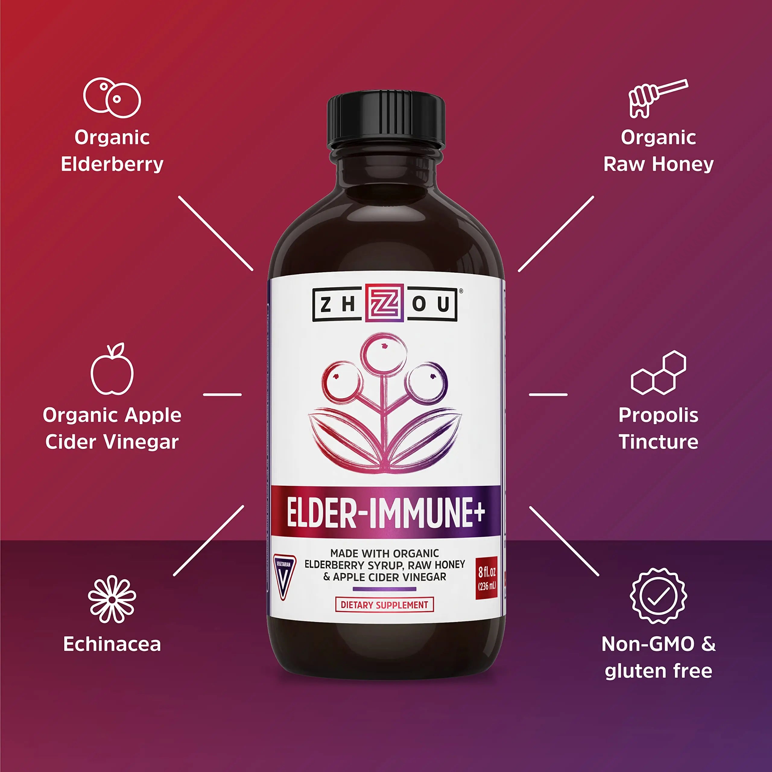 Zhou Nutrition Elderberry Syrup, Immune System Booster with Organic Elderberry Syrup Zhou Nutrition Au supplements