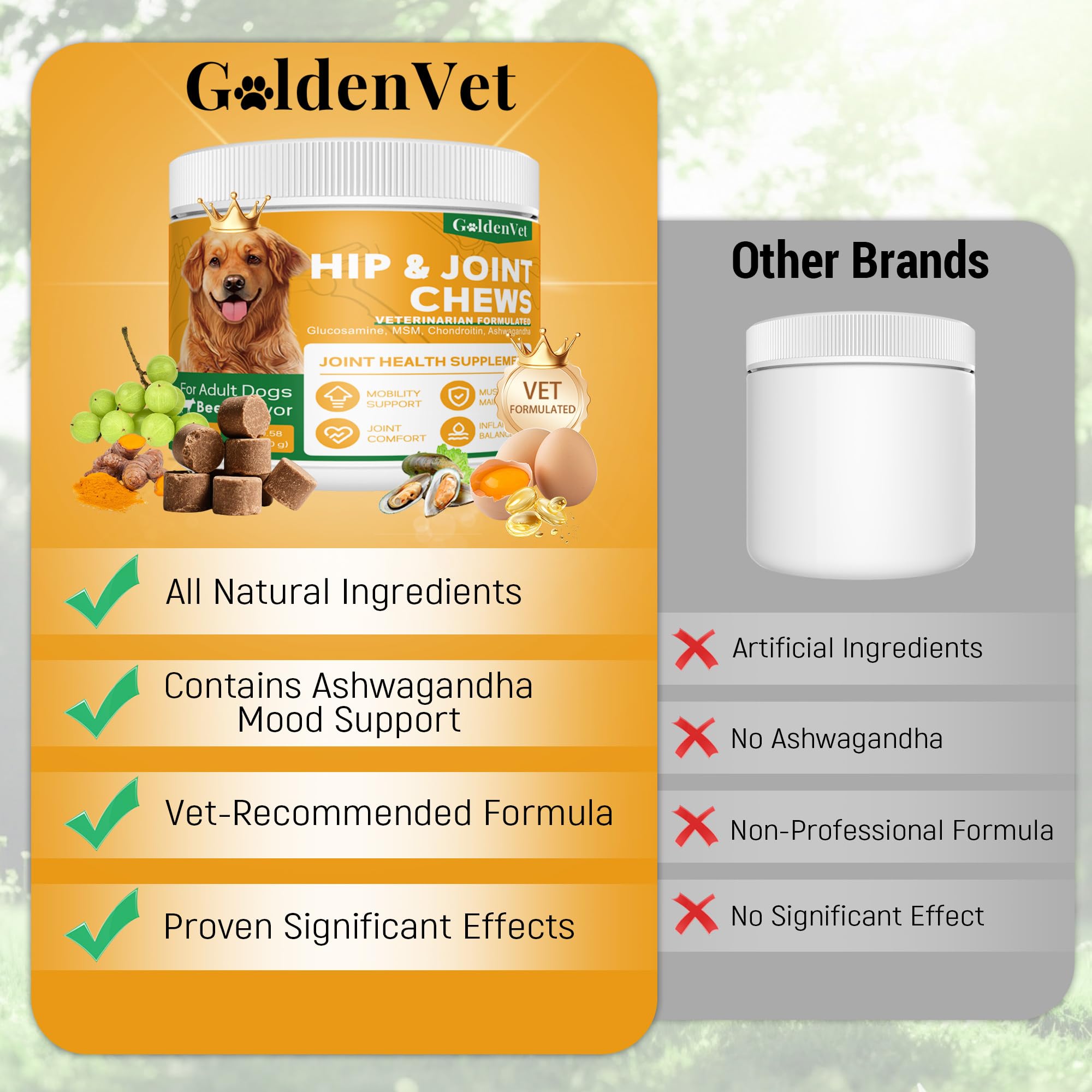 Hip and Joint Chews for Senior Dogs with Glucosamine HCL, Chondroitin, Green-lipped Mussel, Ashwagandha for Anti Inflammatory, Mobility Support, Muscle Maintenance, Joint Comfort 120 Ct GOLDENVET Au supplements