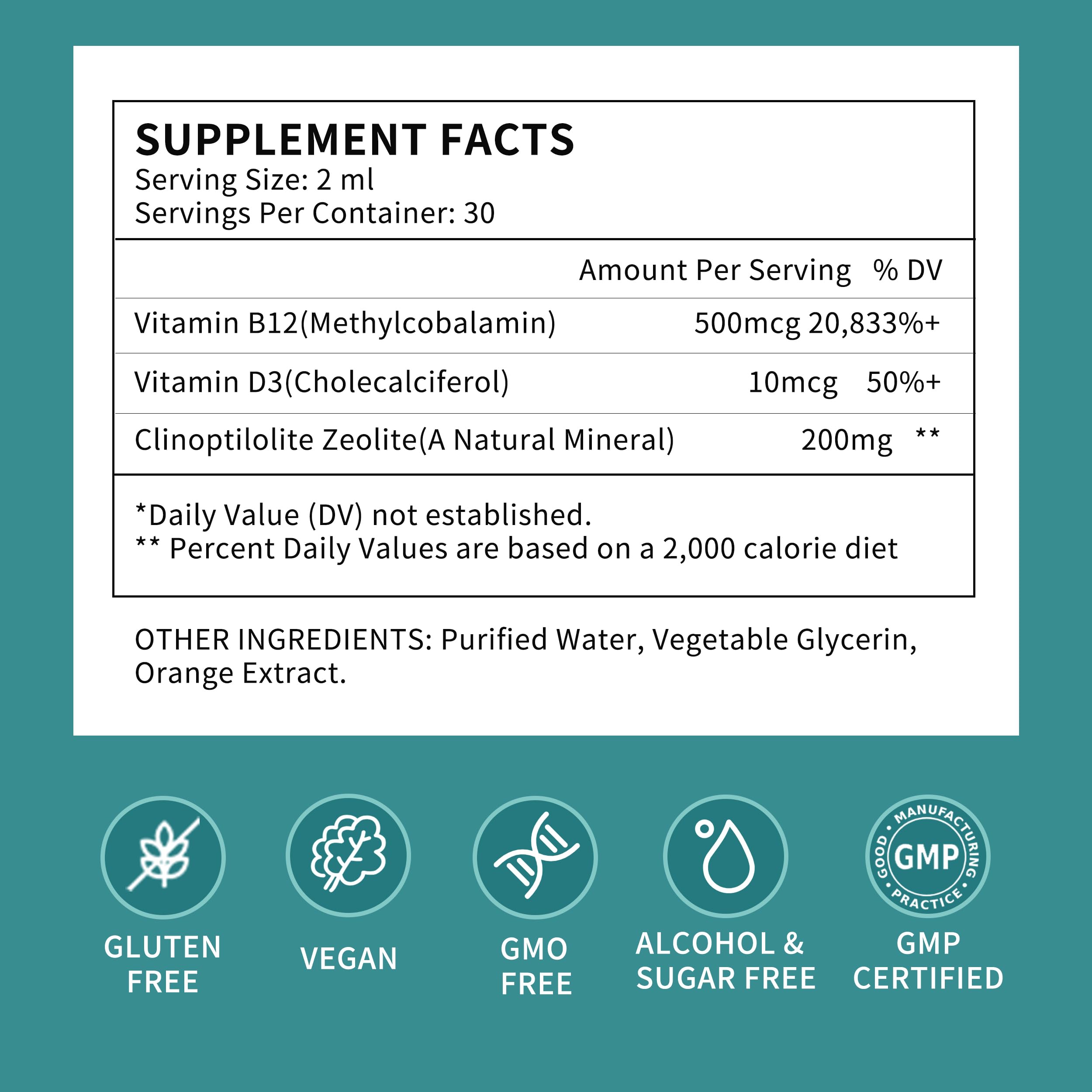 Zeolite Drops for Women,Adults and Kids- Clinoptilolite Zeolite Liquid Drops with Vitamin B12 & D3 - Heavy Metal Support, Immune Health, Natural Metabolism, Energy & Clear Skin - 30 Day Vegan Supply Herbance Au supplements