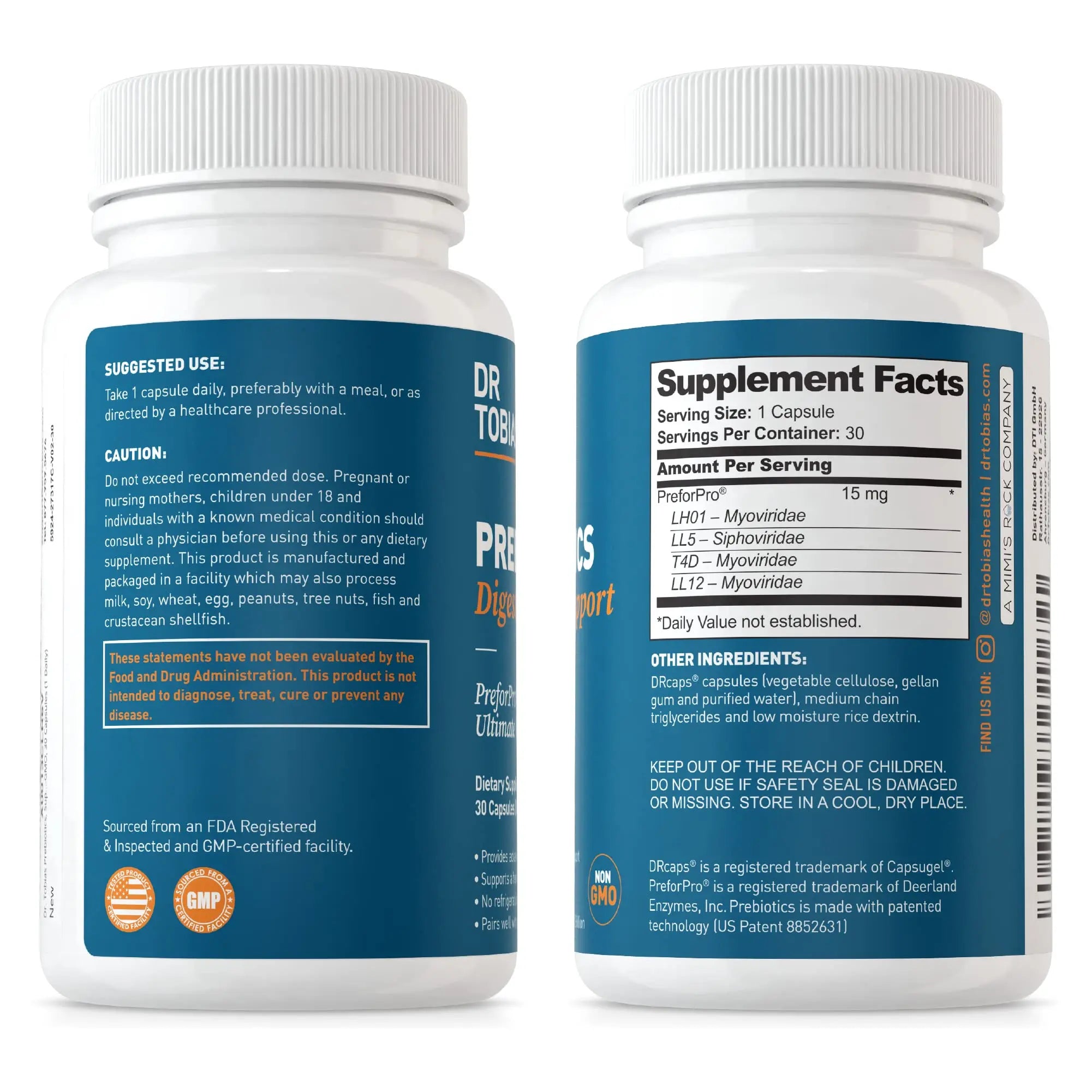 Dr. Tobias Prebiotics, Supports Digestion & Gut Health, Feed Good Probiotic Bacteria, Boost Gut Immune Function, Vegan & Non-GMO Gut Health Supplements for Men and Women Dr. Tobias Au supplements
