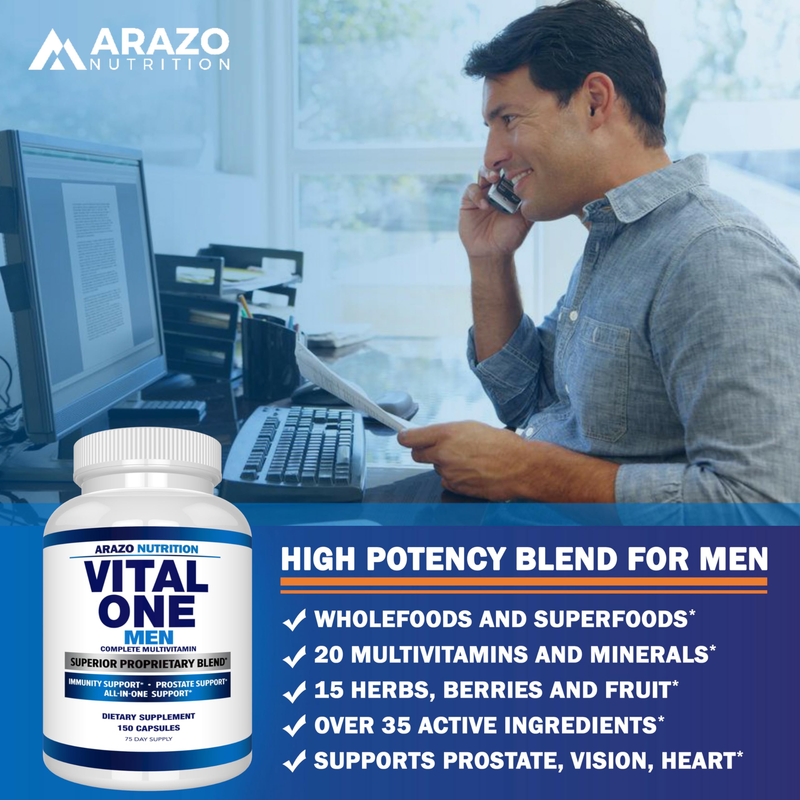 Arazo Nutrition Vital One Multivitamin for Men – Daily Wholefood Supplement - 150 Vegan Arazo Nutrition Au supplements