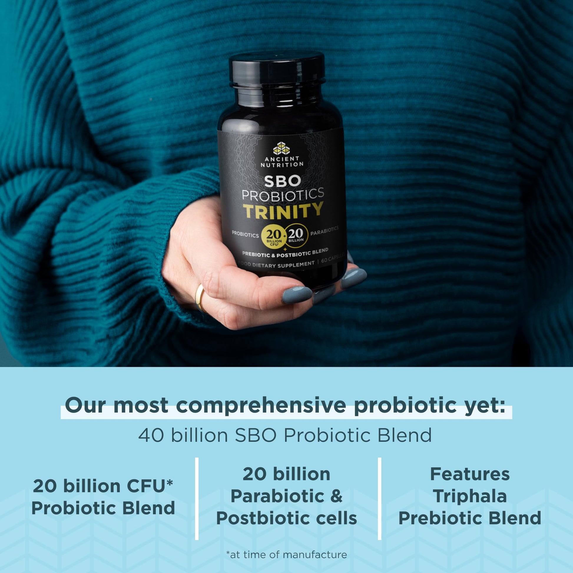 Ancient Nutrition SBO Probiotic Trinity Daily Care, Probiotics for Digestive Health, 40 Billion Blend of Prebiotics, Probiotics, Postbiotics, and Parabiotics Reduces Occasional Bloating, 60 Count Ancient Nutrition Au supplements