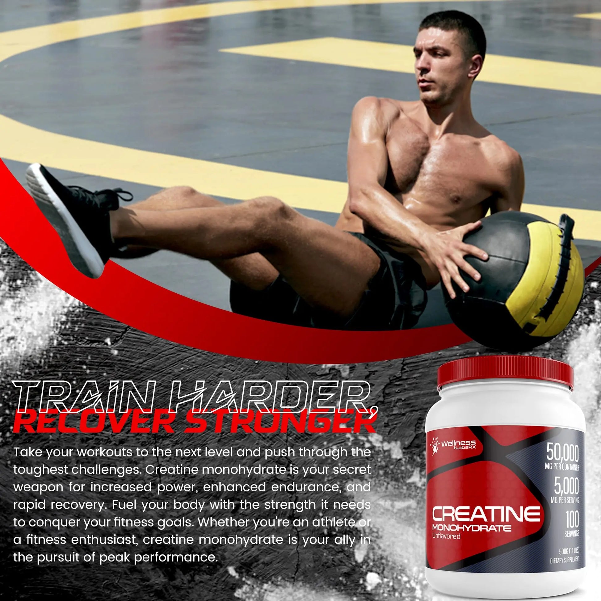 Creatine Monohydrate Powder - 5000mg Micronized for Muscle Growth, Enhanced WELLNESS LABSRX Au supplements