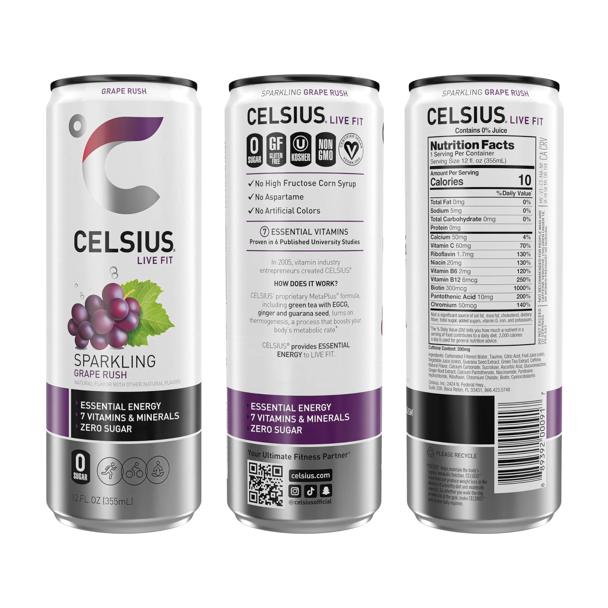 CELSIUS Sparkling Grape Rush, Functional Essential Energy Drink 12 Fl Oz (Pack of 12) CELSIUS Au supplements