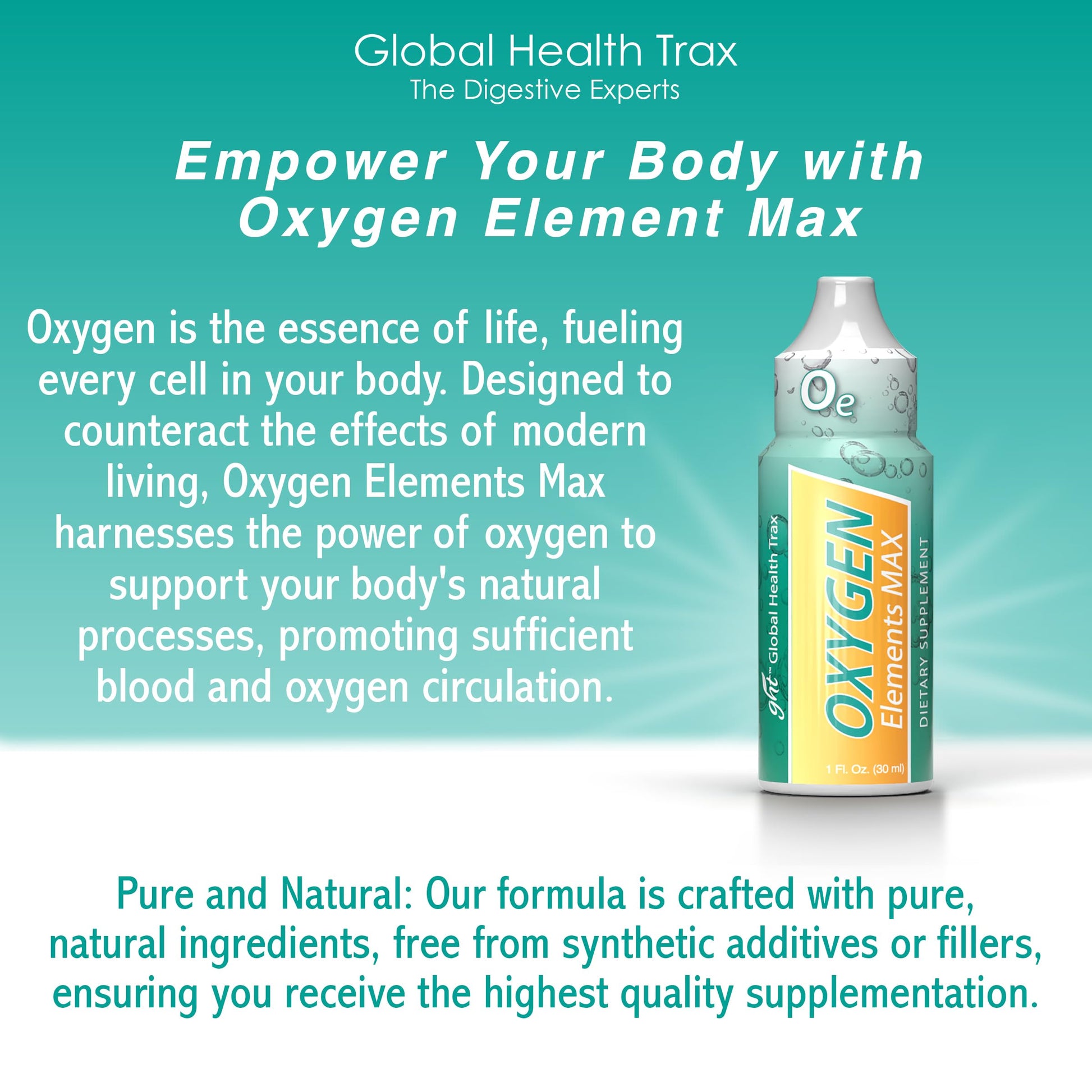 GHT Oxygen Elements Max Liquid Oxygen Drops in 1 Ounce Bottle, Portable Supplement - Bolster Endurance and Stamina, Cleanse Cells (2 Pack) ght Global Health Trax Au supplements