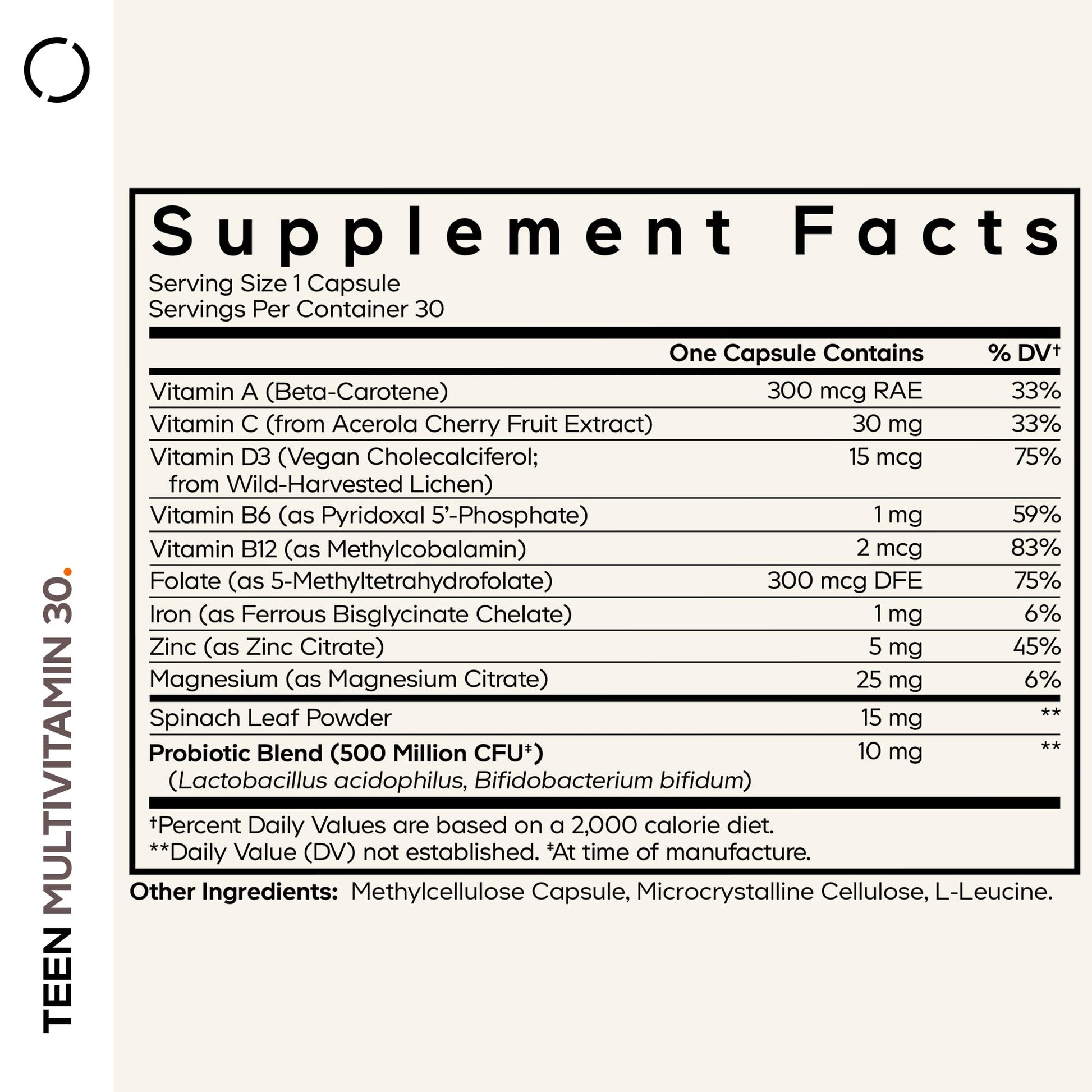 Codeage Teen Multivitamin - Vitamins A, C, D3, B6, B12, Folate, Zinc, Magnesium, Iron, Probiotics, Fermented Spinach - Multivitamins for Teenage Boys and Girls - Non-GMO, Gluten-Free - 30 Capsules Codeage Au supplements