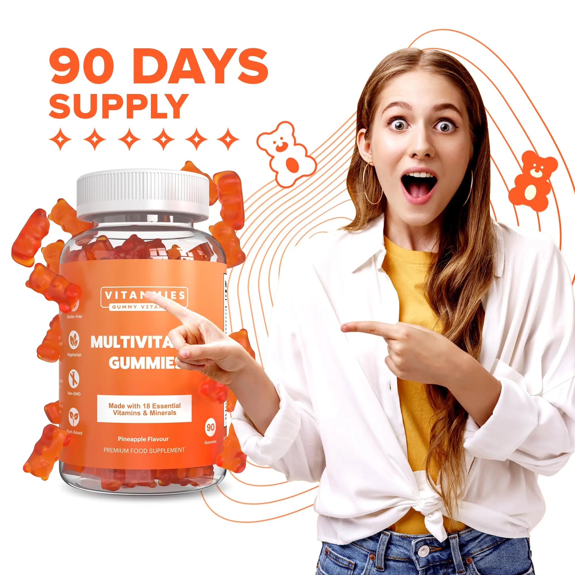 Multivitamin Gummies for Women & Men - 3 Months Supply - 18 Multivitamins & Minerals Vitammies Au supplements