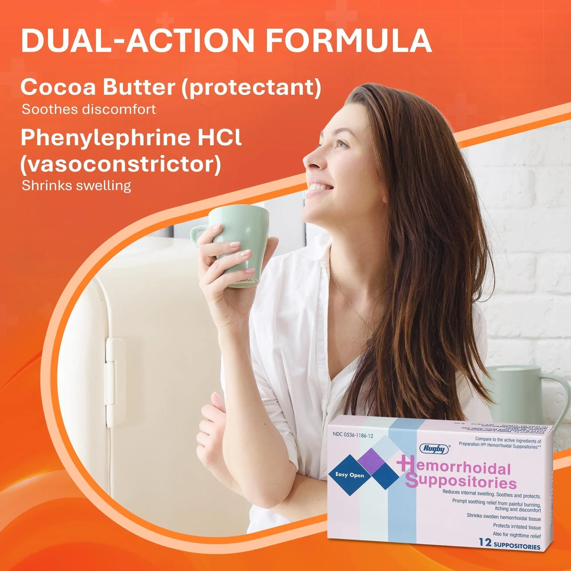 Rugby Hemorrhoidal Suppositories - Soothing and Shrinking Action for Internal Hemorrhoids with Cocoa Butter and Phenylephrine HCl, Easy Open Design - 12 Count RUGBY LABORATORIES Au supplements