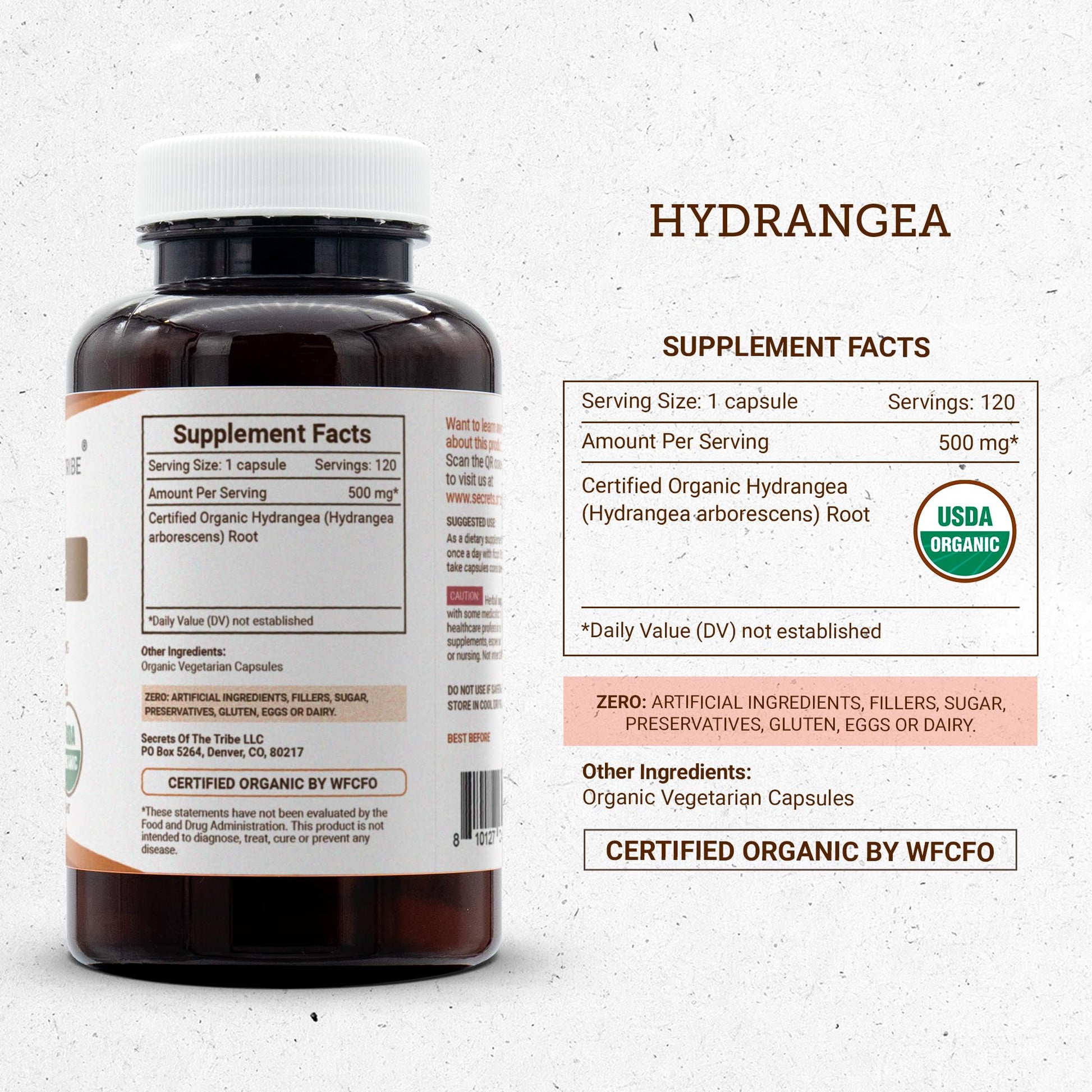 Secrets of the Tribe Hydrangea USDA Organic Capsules | Certified Organic Vegetarian Capsules, Herbal Dietary Supplement | Hydrangea arborescens Dried Root (120 Count) Secrets of the Tribe Au supplements