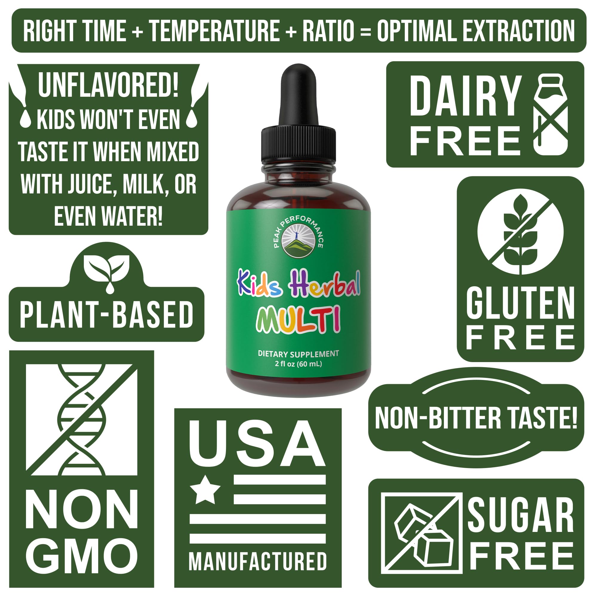Kids Vitamins from Herbs. Liquid Kids Herbal Multivitamin. No Bitter Taste. Sugar Free 14-in-1 Vegan Supplement Drops for Toddlers, Children, Teens. Mixed in Water They Won't Even Taste It Peak Performance Au supplements